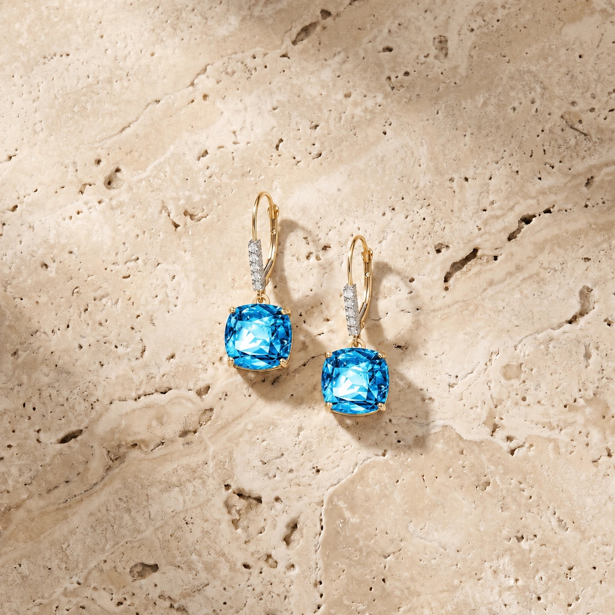 Yellow Gold Diamond & Blue Topaz — Mariacassandra