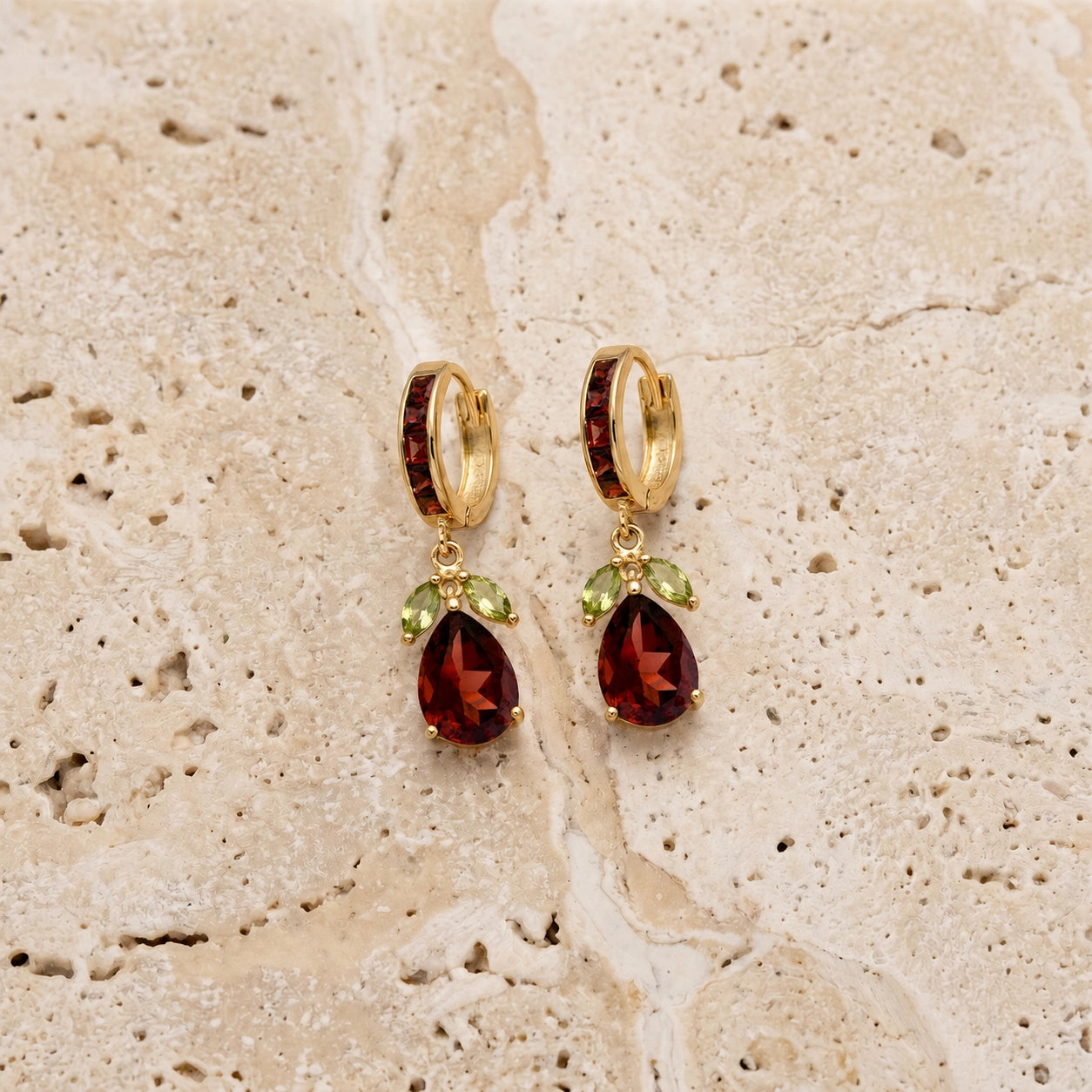Yellow Gold Peridot & Garnet — Mariacecilia