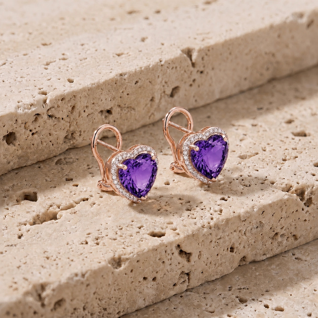 Rose Gold Earrings Amethyst 10K — Clelia