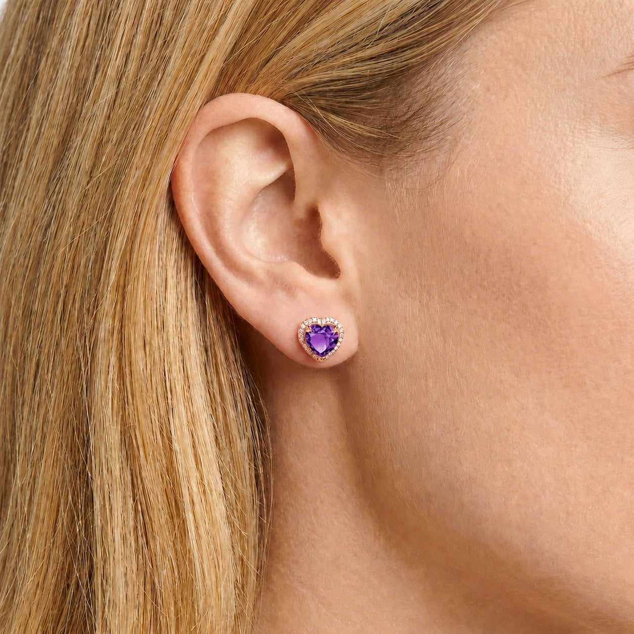 Rose Gold Earrings Amethyst 10K — Clelia