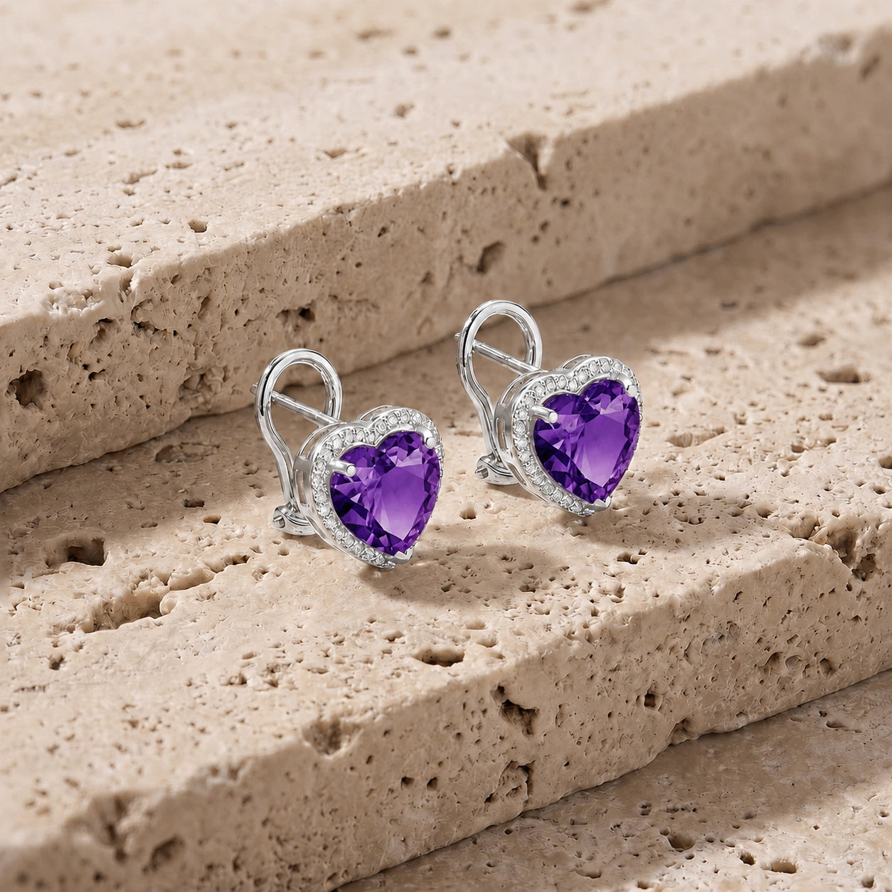 White Gold Earrings Amethyst 10K — Clelia