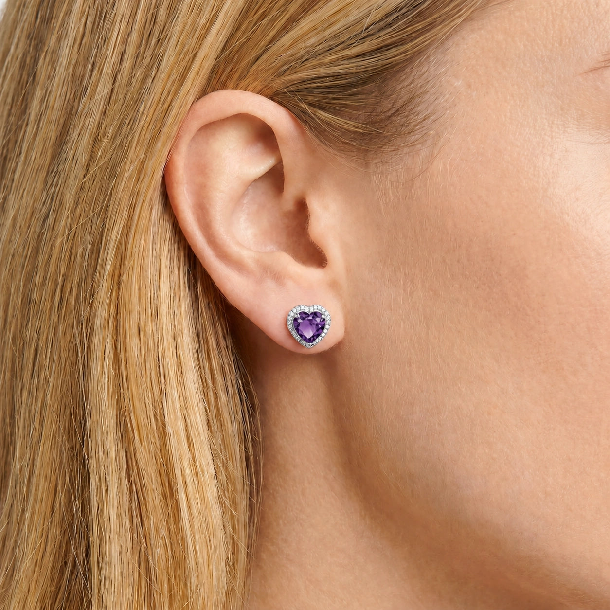 White Gold Earrings Amethyst 10K — Clelia