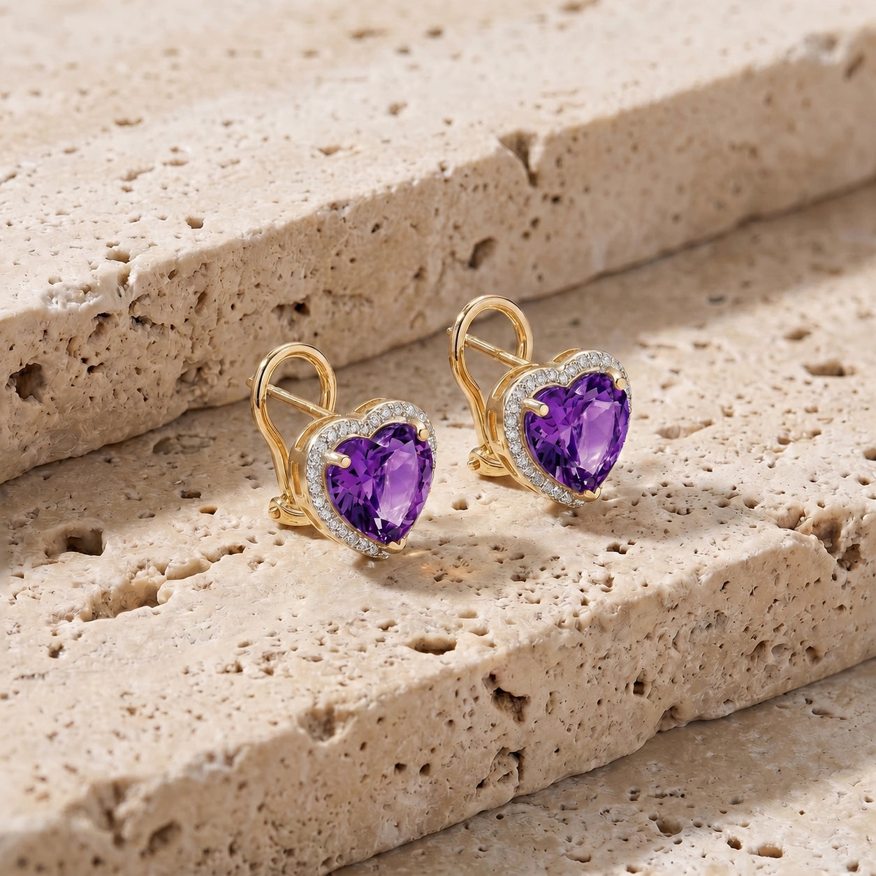Yellow Gold Earrings Amethyst 10K — Clelia