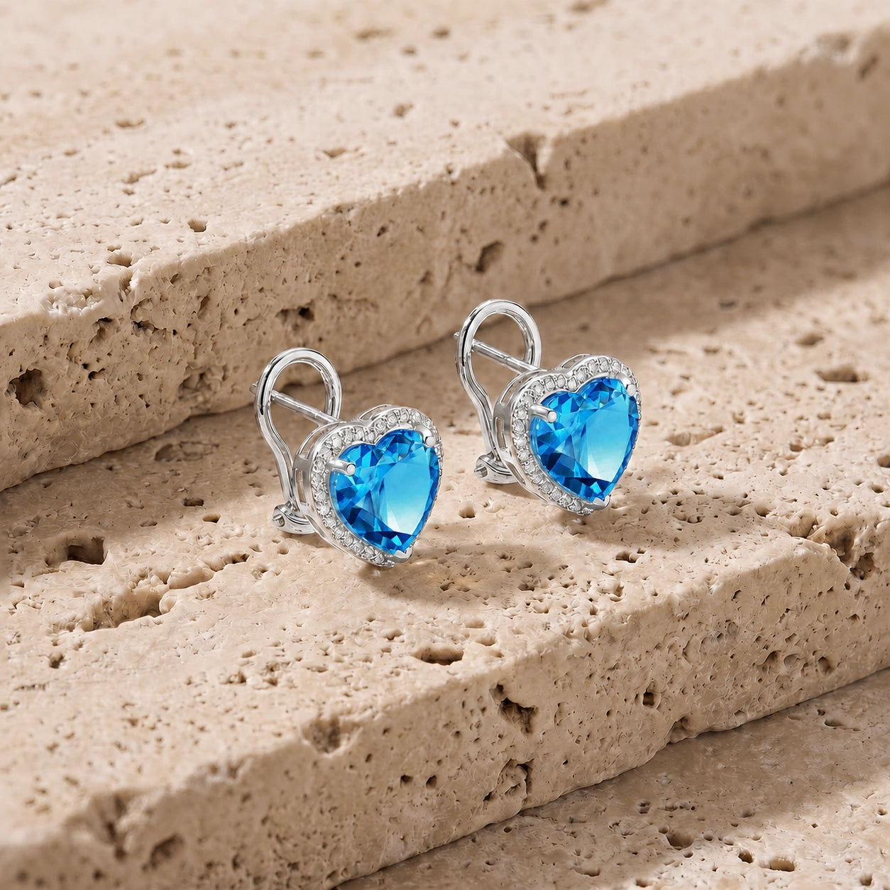 White Gold Earrings Blue Topaz 10K — Clelia
