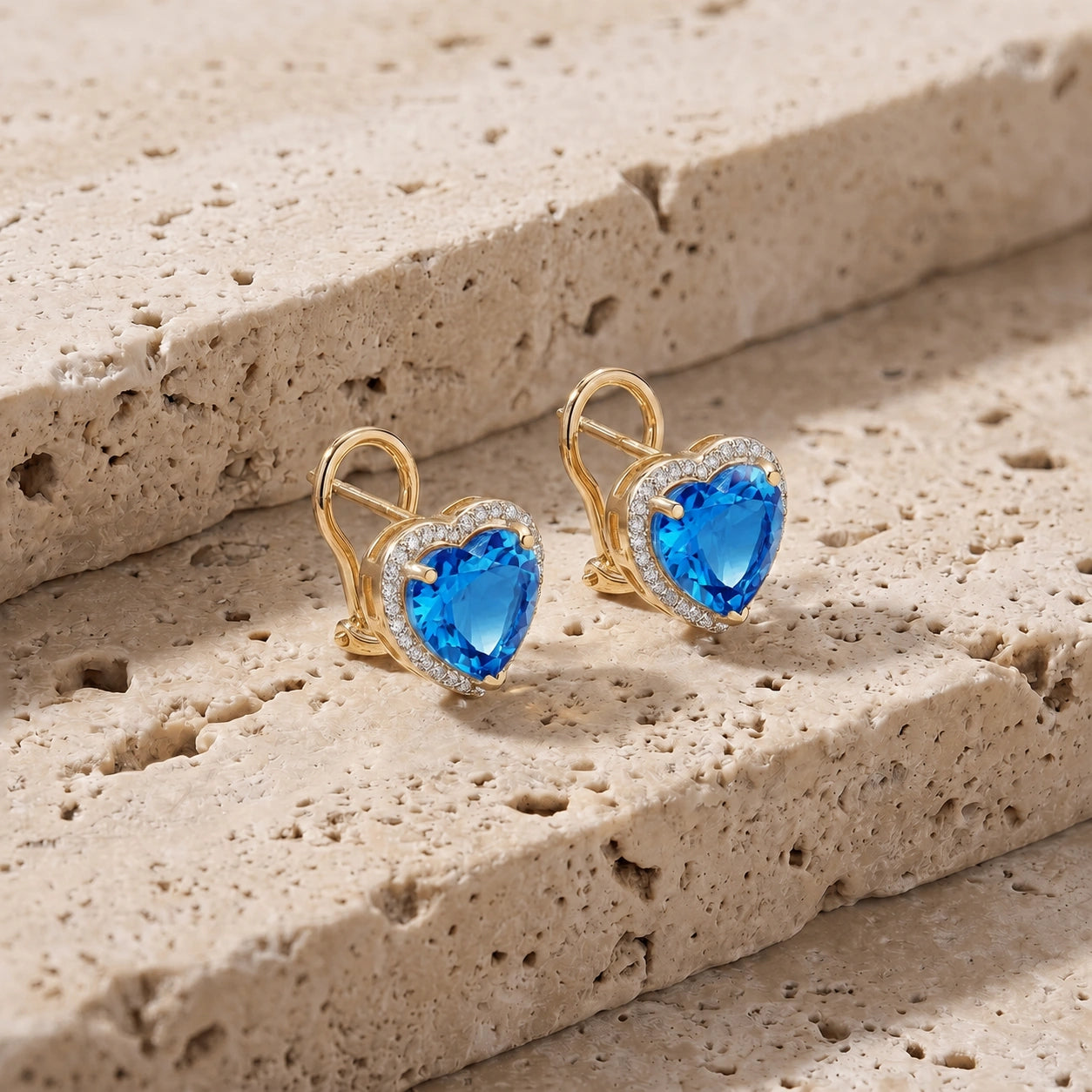 Yellow Gold Earrings Blue Topaz 10K — Clelia