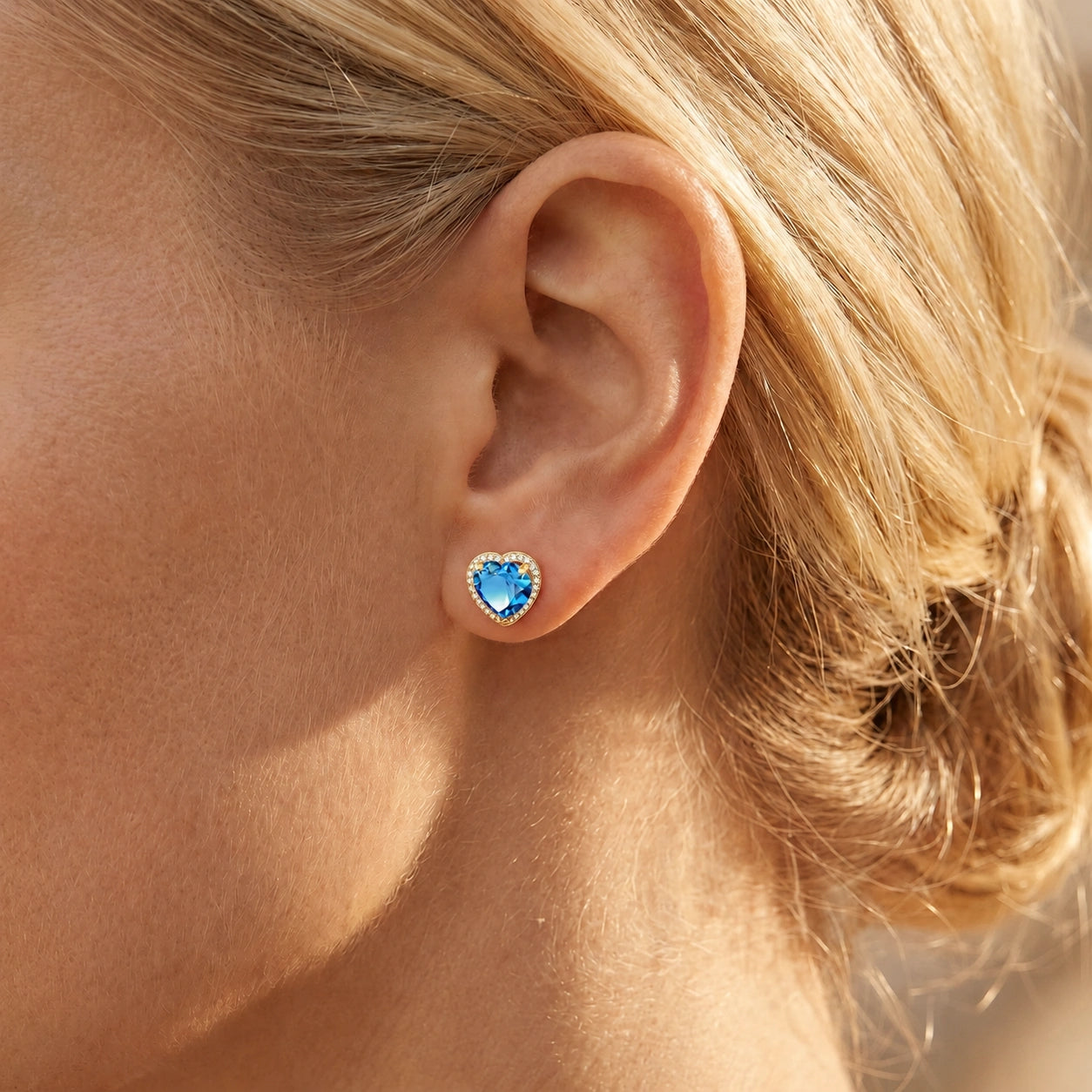 Yellow Gold Earrings Blue Topaz 10K — Clelia