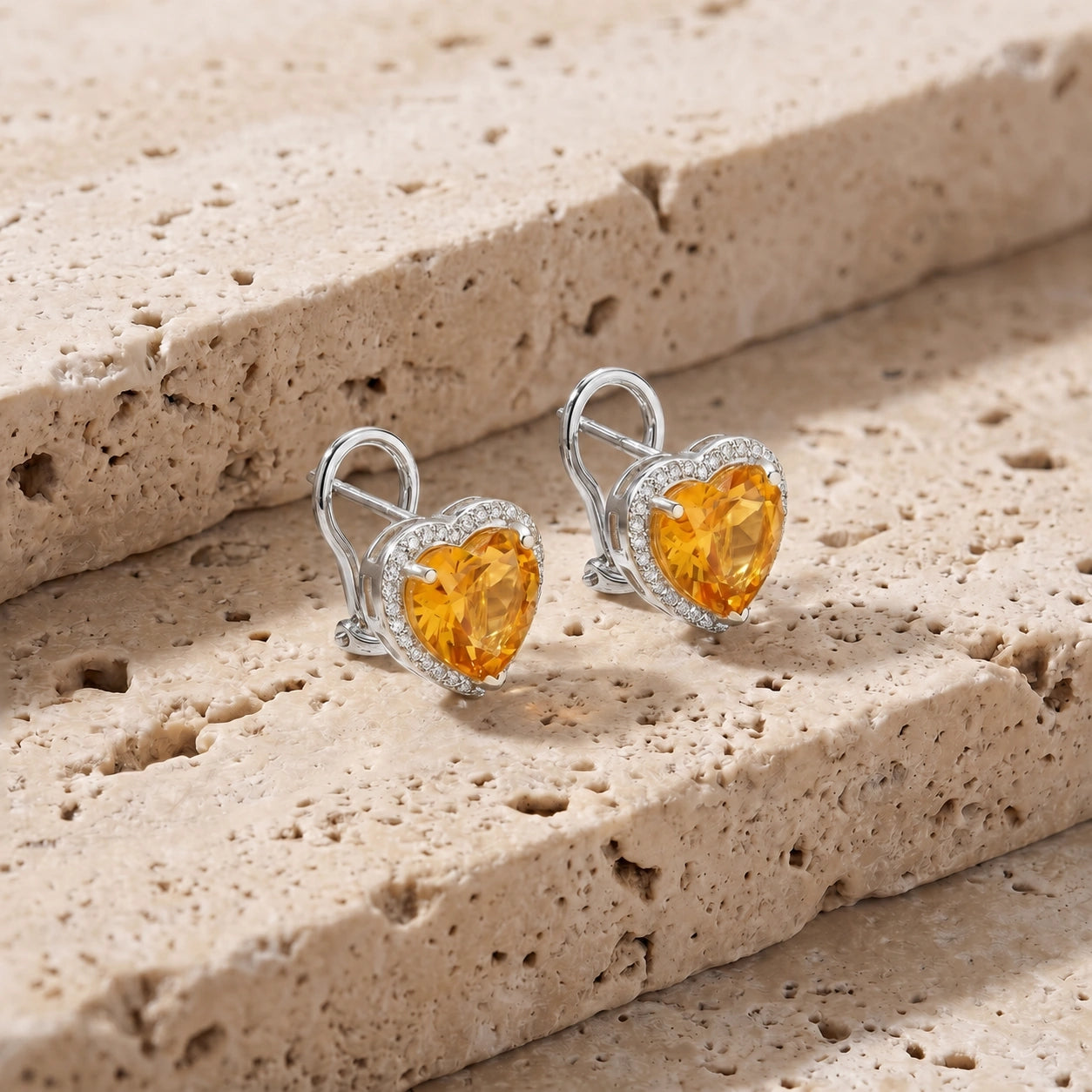 White Gold Earrings Citrine 10K — Clelia