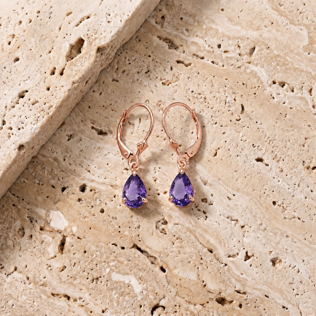 Rose Gold Bloom Earrings Amethyst 10K — Eugenia