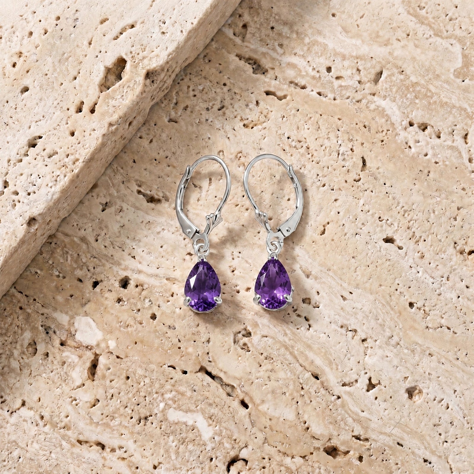 White Gold Bloom Earrings Amethyst 10K — Eugenia