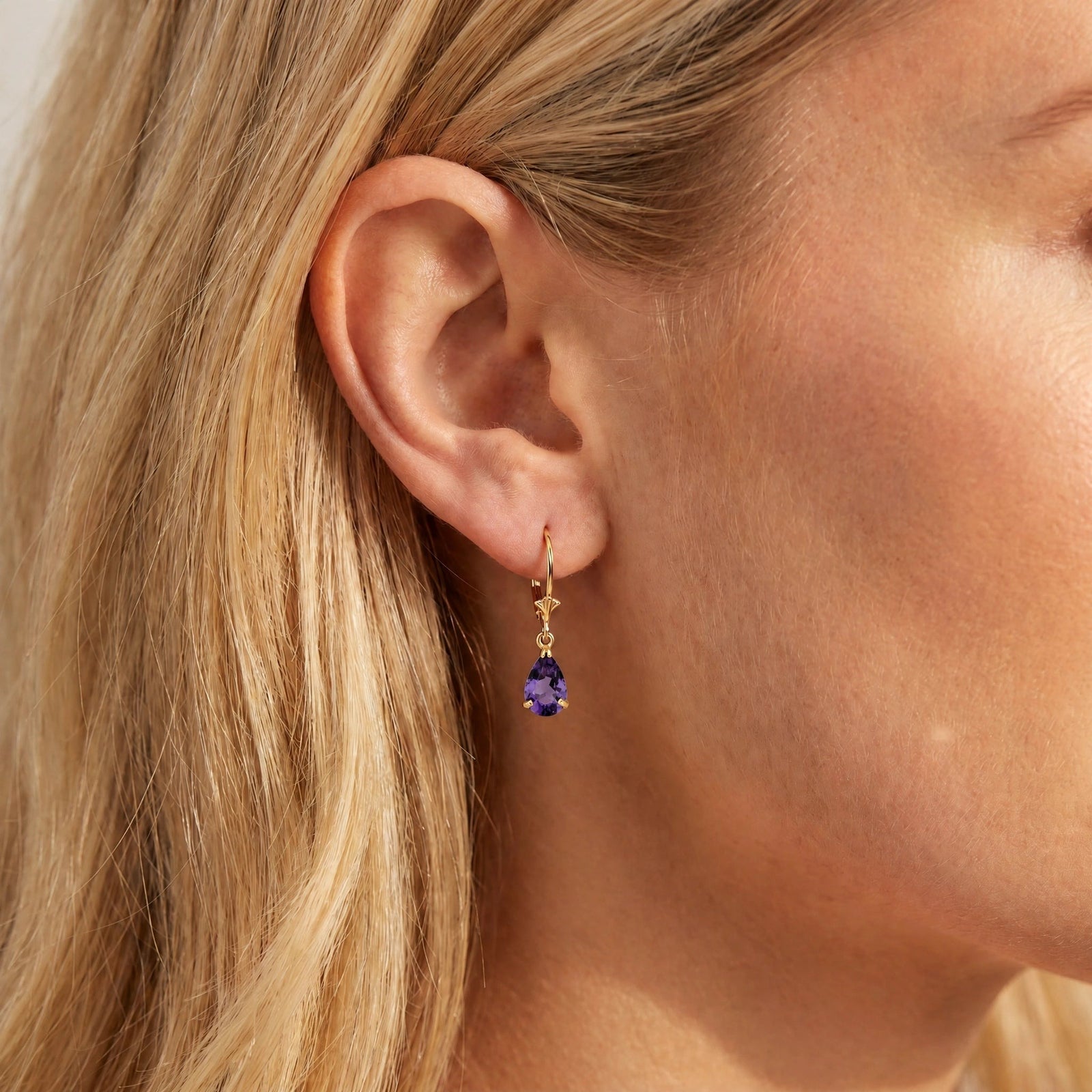 Yellow Gold Bloom Earrings Amethyst 10K — Eugenia