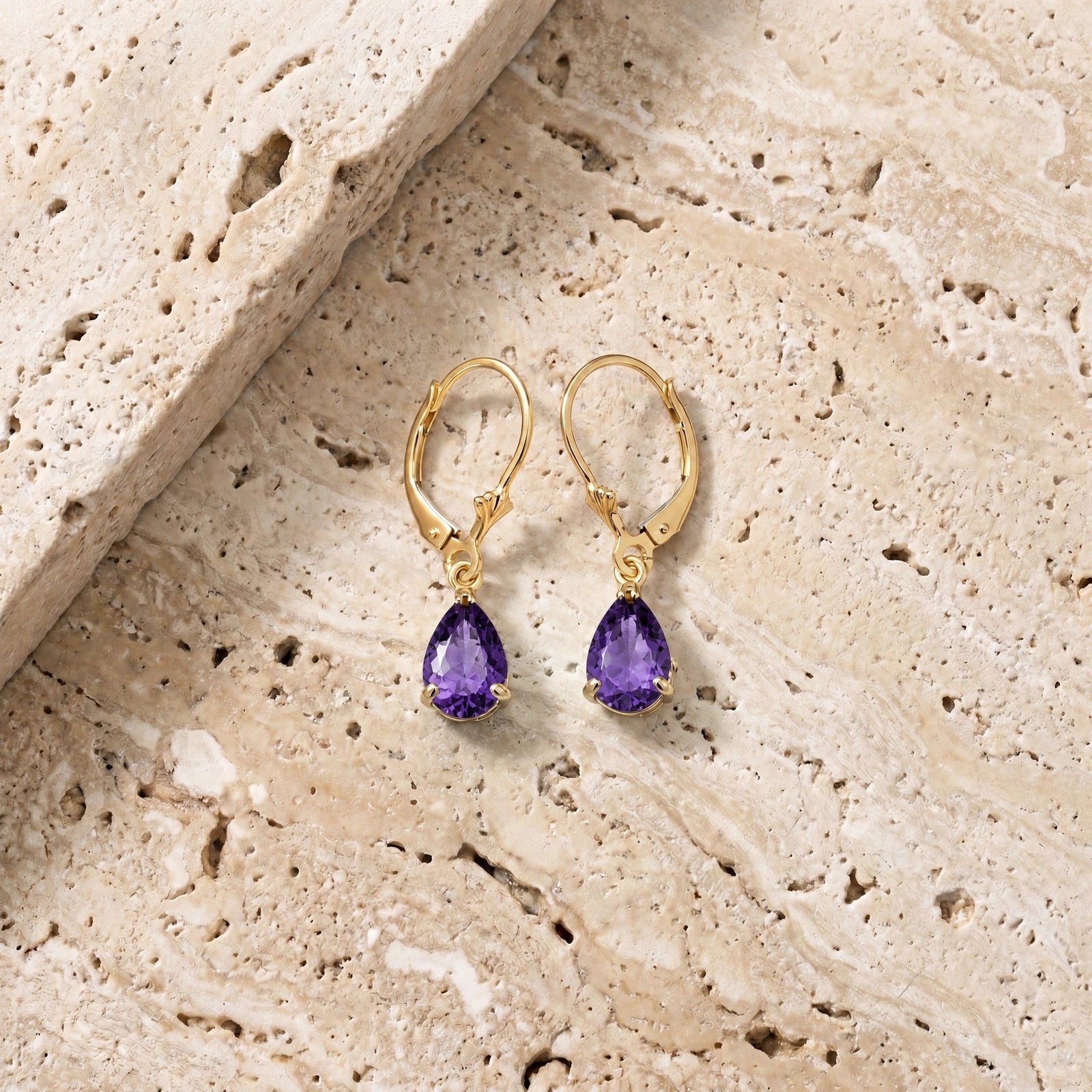 Yellow Gold Bloom Earrings Amethyst 10K — Eugenia