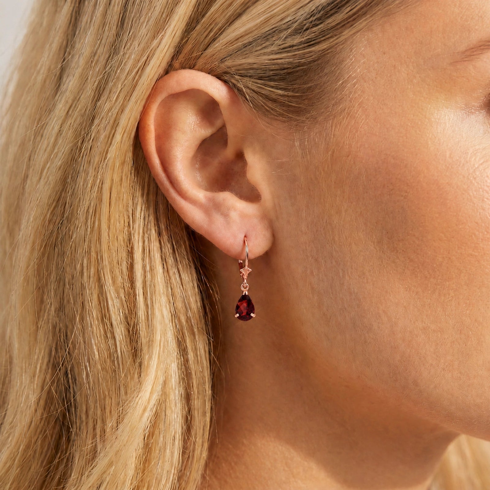 Rose Gold Bloom Earrings Garnet 10K — Eugenia