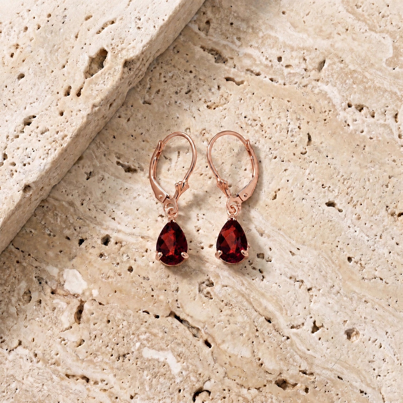 Rose Gold Bloom Earrings Garnet 10K — Eugenia
