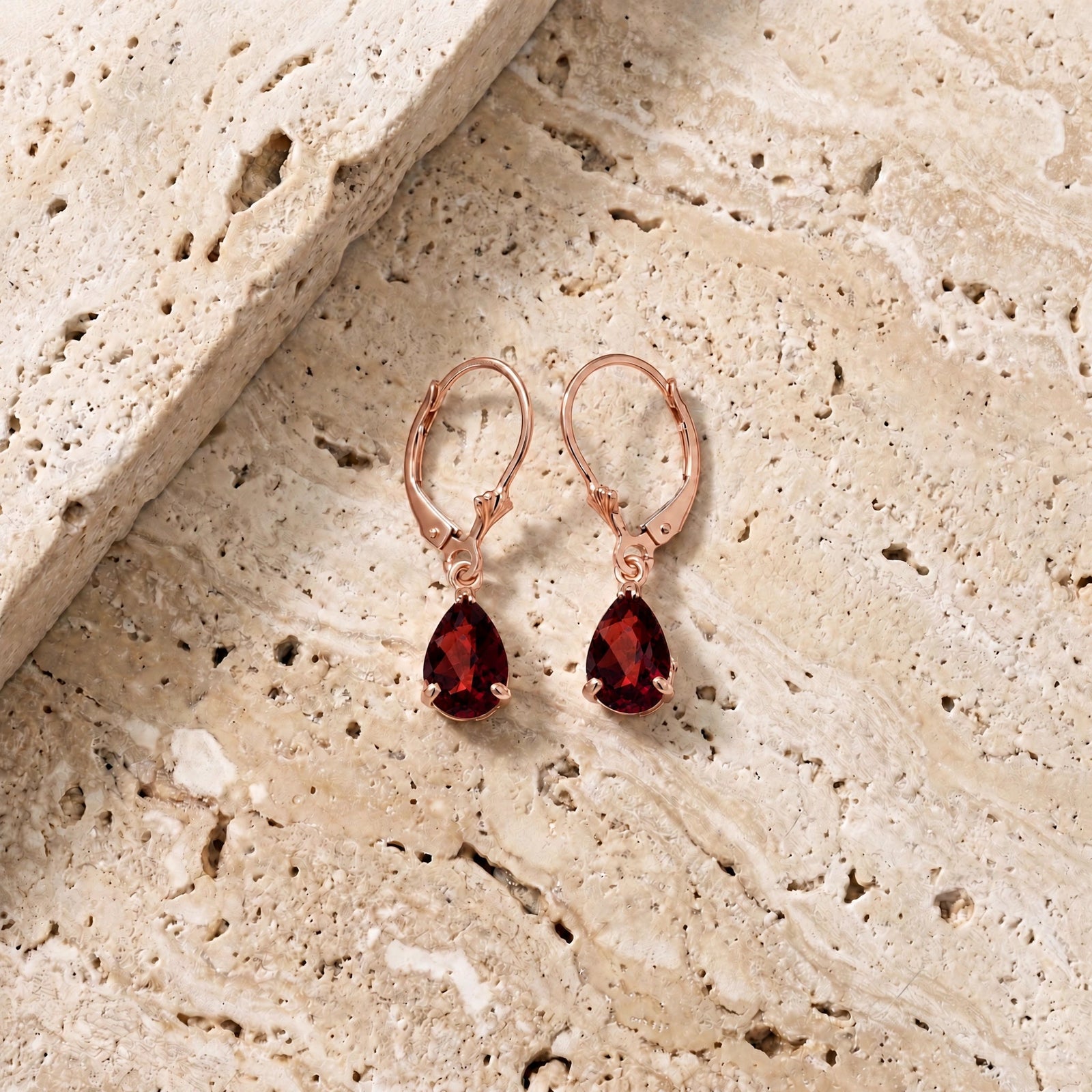 Rose Gold Bloom Earrings Garnet 10K — Eugenia