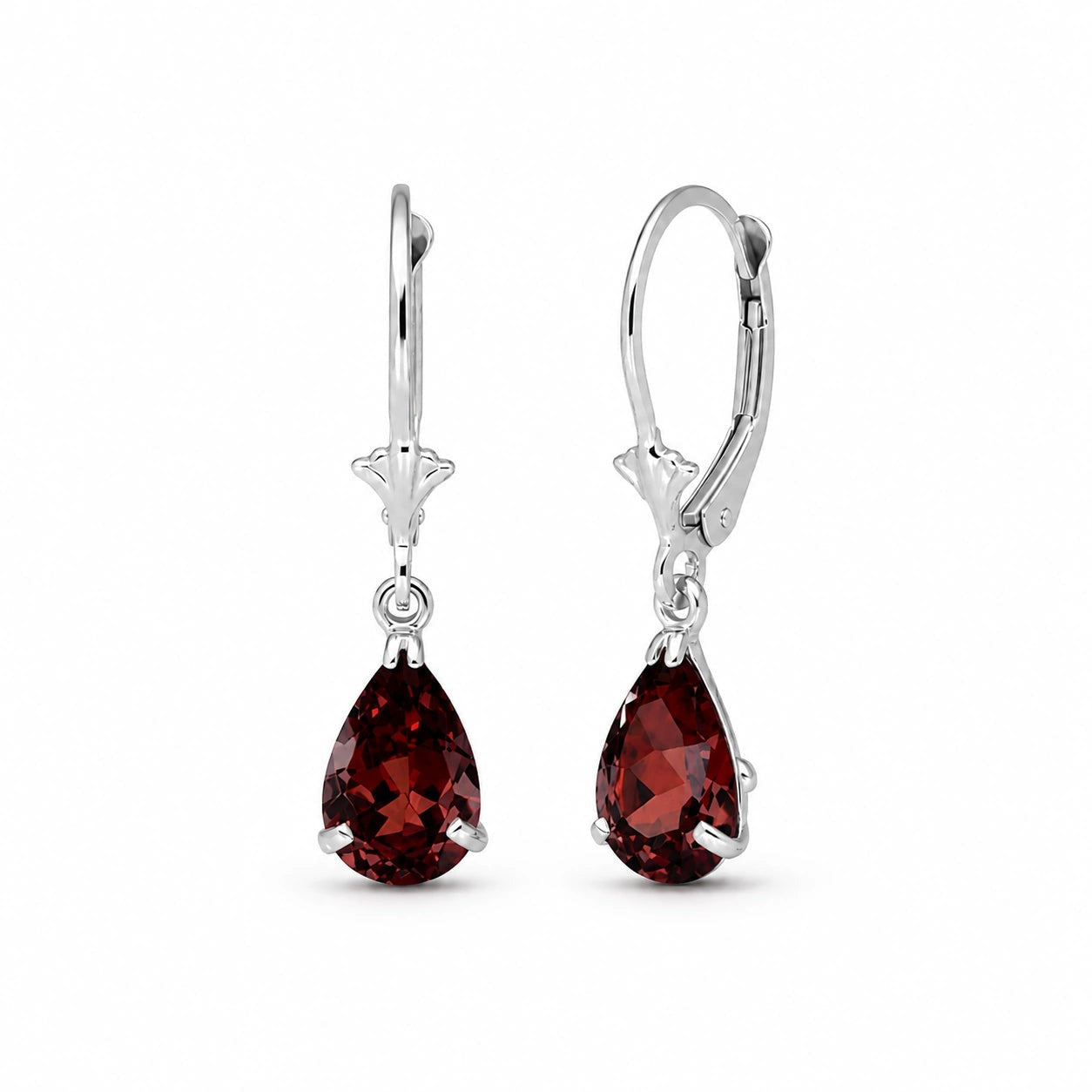 White Gold Bloom Earrings Garnet 10K — Eugenia