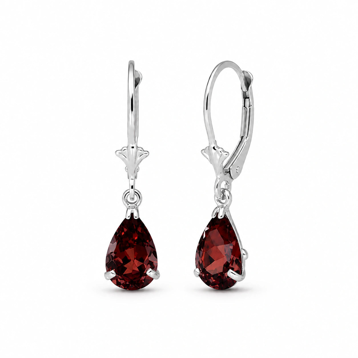 White Gold Bloom Earrings Garnet 10K — Eugenia
