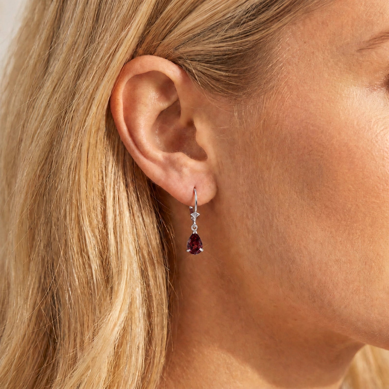 White Gold Bloom Earrings Garnet 10K — Eugenia