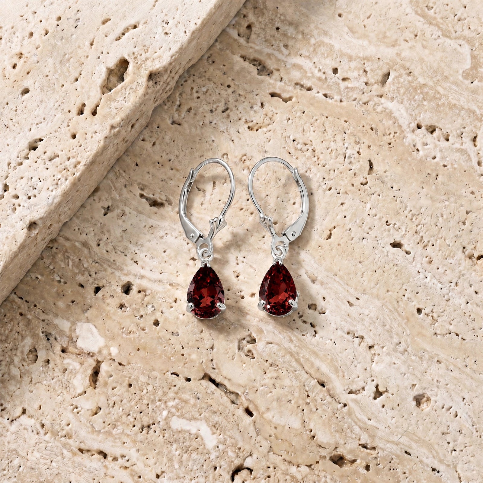 White Gold Bloom Earrings Garnet 10K — Eugenia