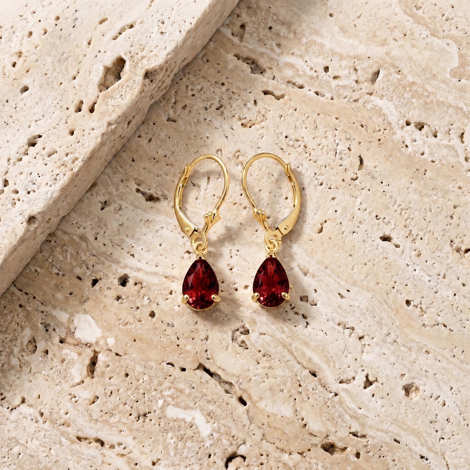 Yellow Gold Bloom Earrings Garnet 10K — Eugenia
