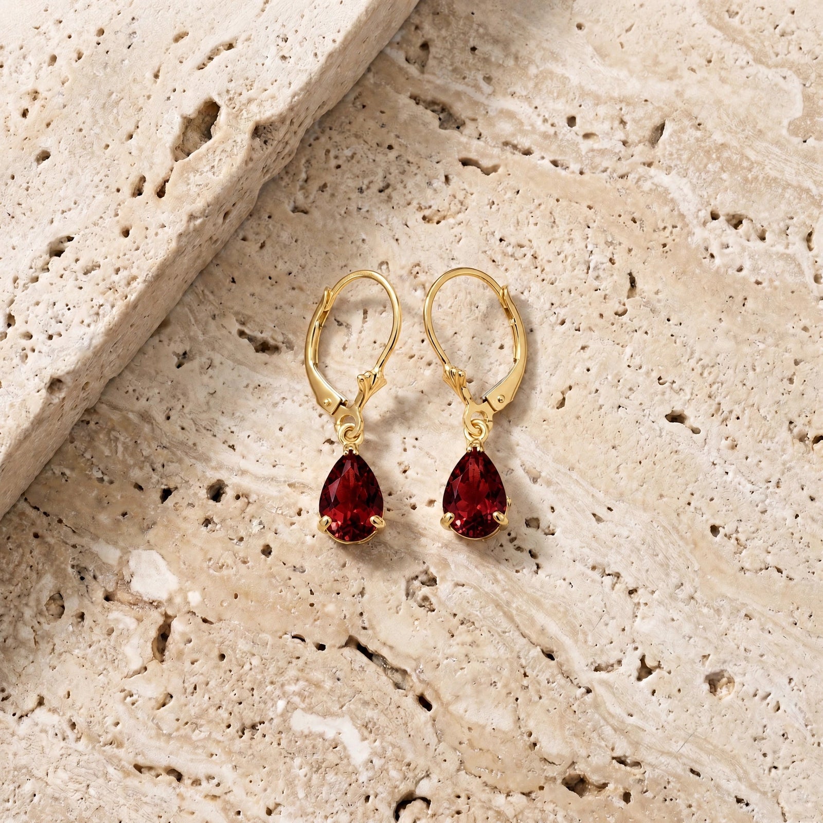 Yellow Gold Bloom Earrings Garnet 10K — Eugenia