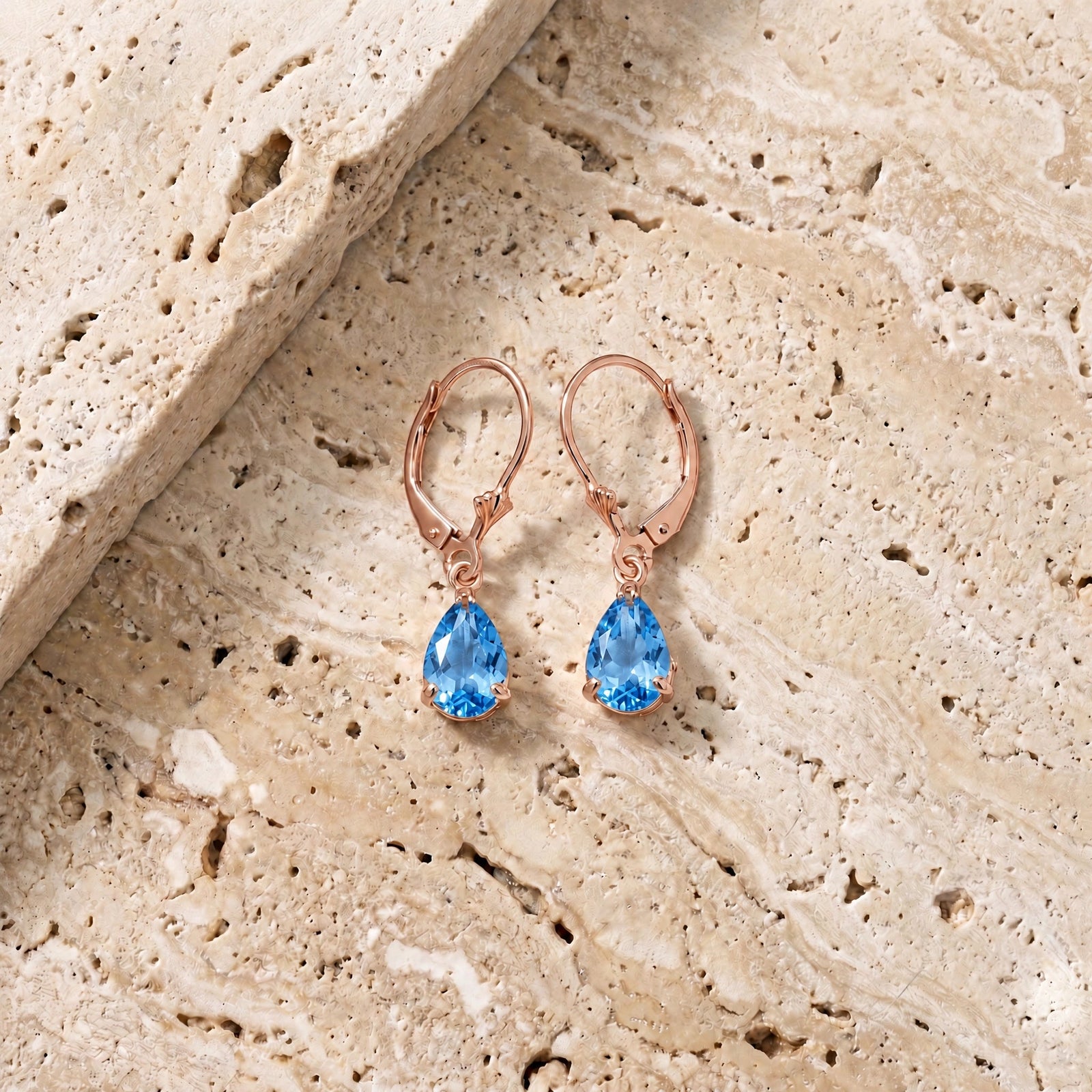 Rose Gold Bloom Earrings Blue Topaz 10K — Eugenia