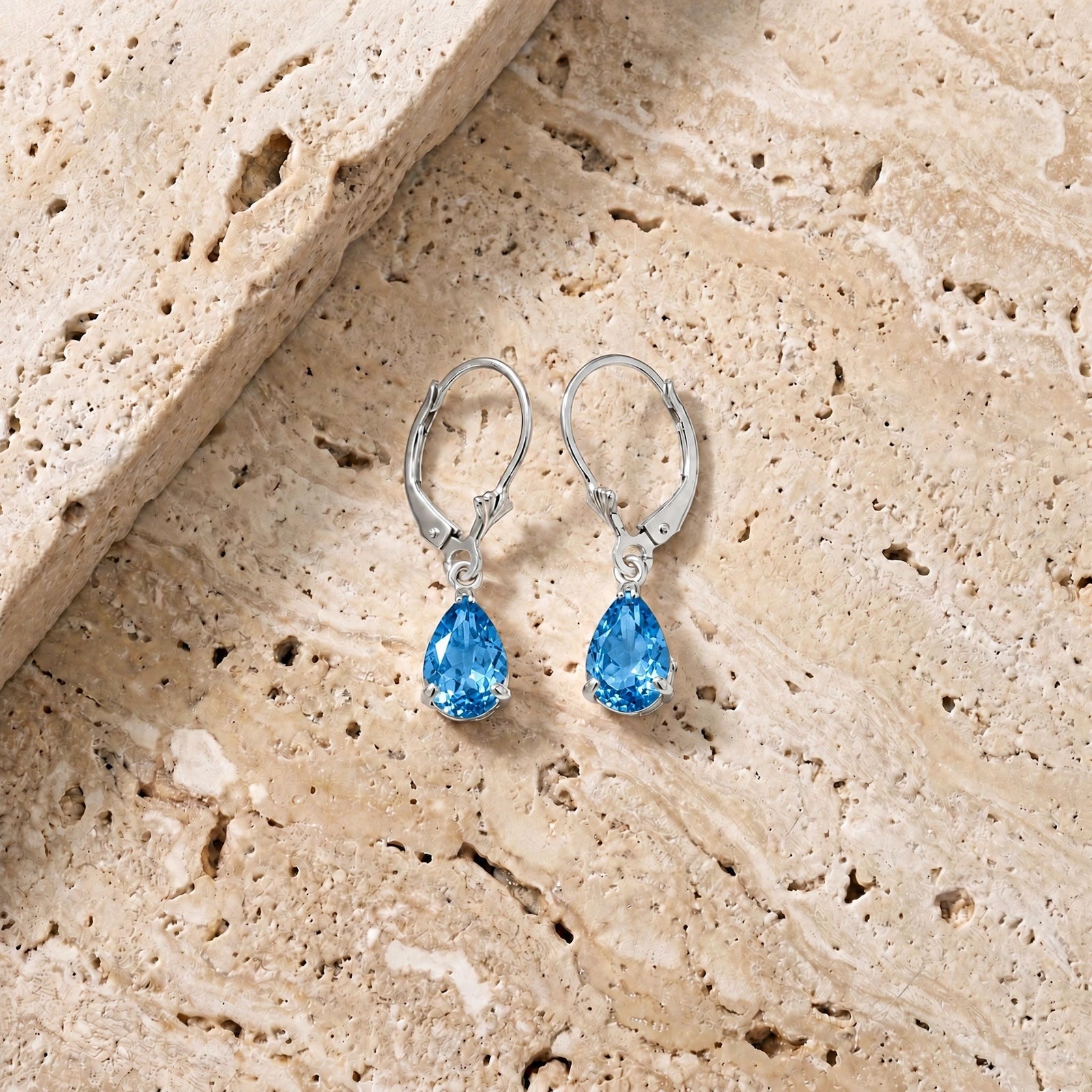 White Gold Bloom Earrings Blue Topaz 10K — Eugenia