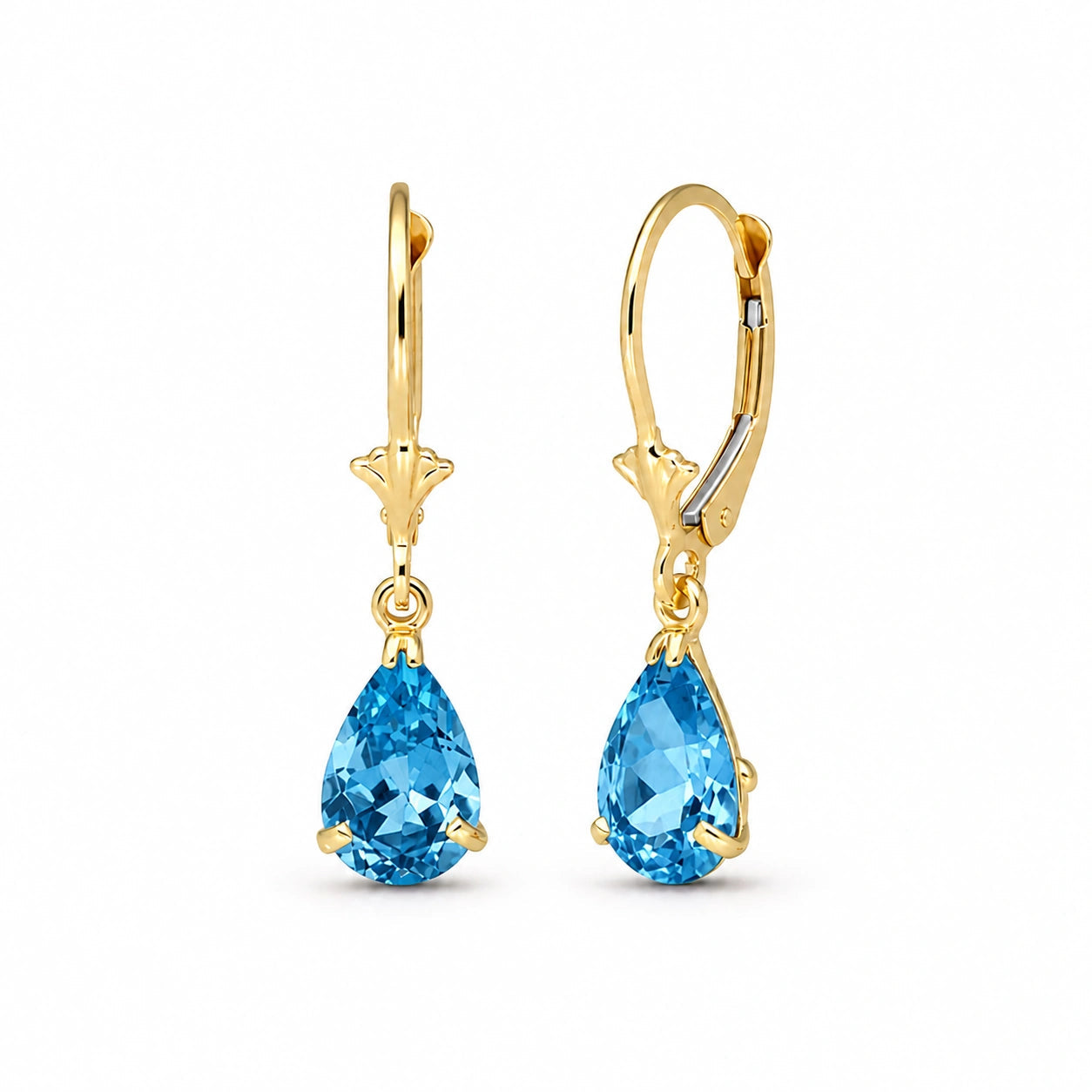 Yellow Gold Bloom Earrings Blue Topaz 10K — Eugenia