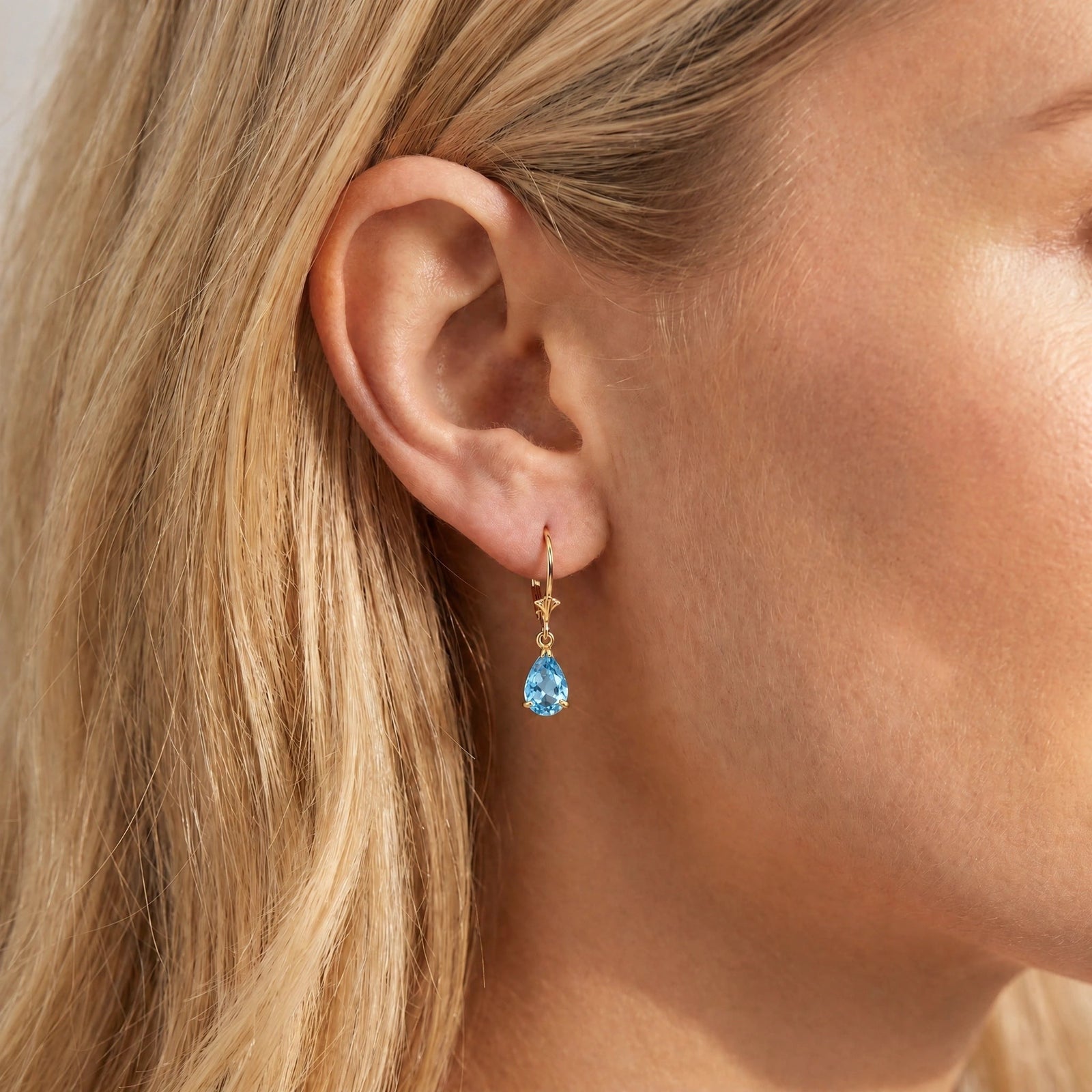 Yellow Gold Bloom Earrings Blue Topaz 10K — Eugenia