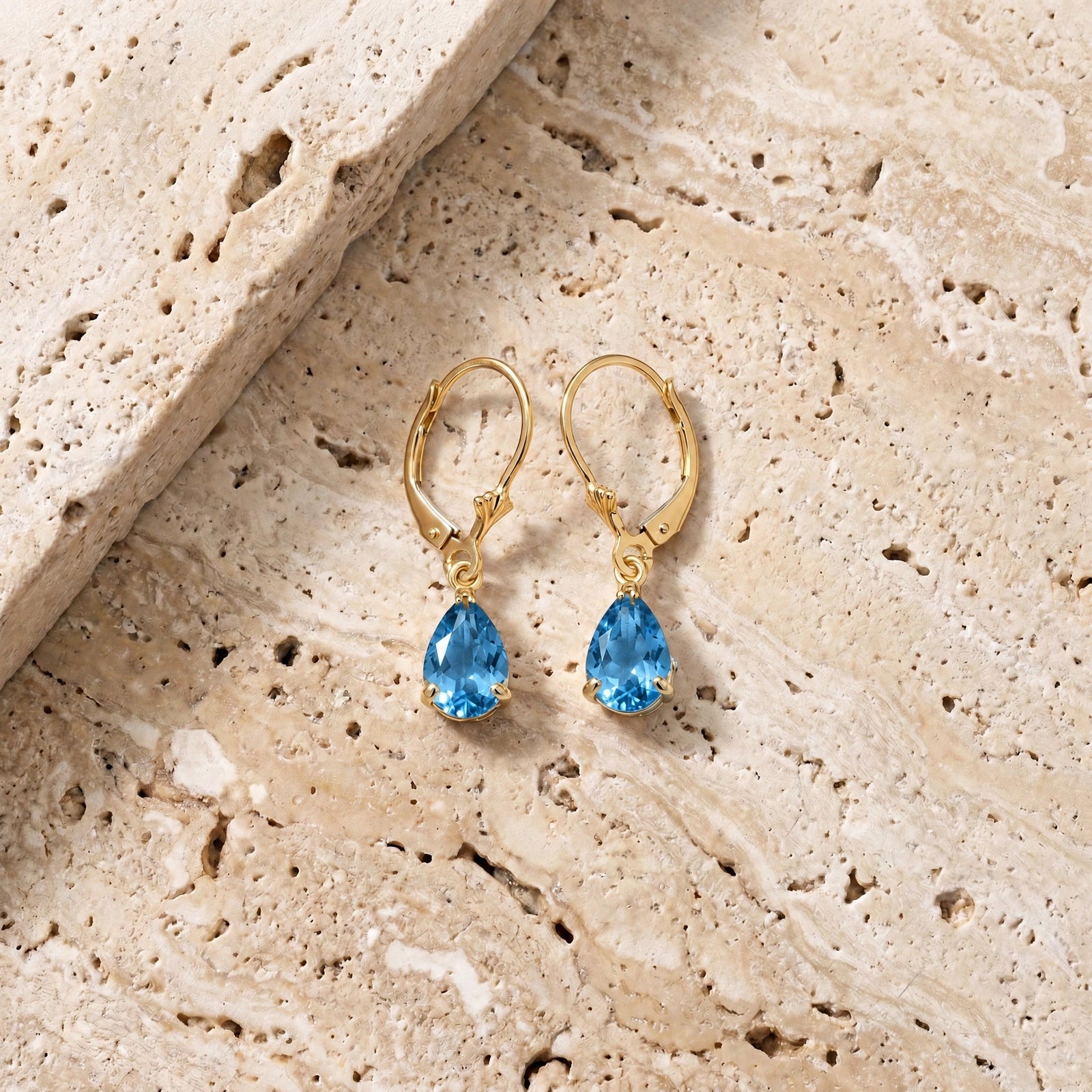 Yellow Gold Bloom Earrings Blue Topaz 10K — Eugenia