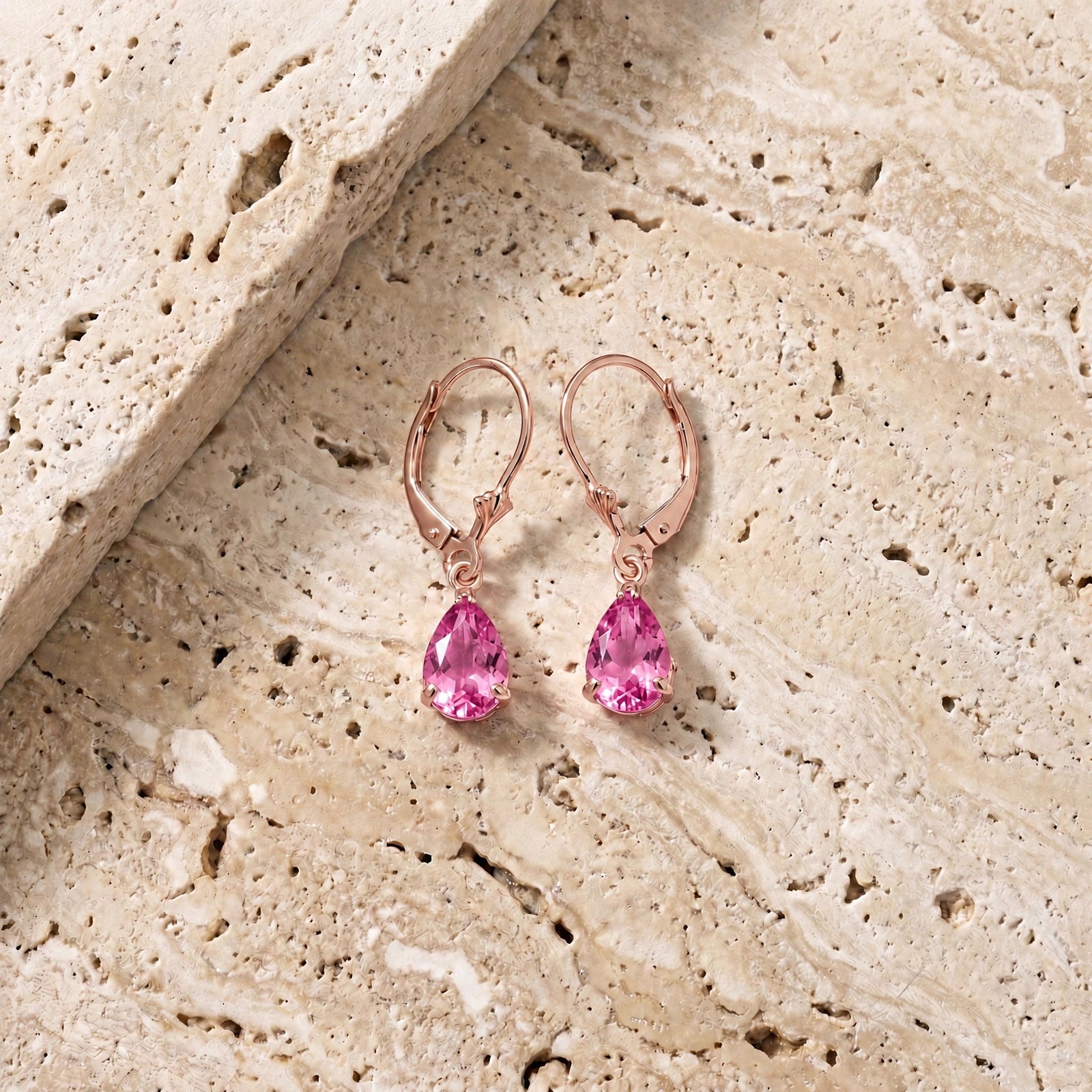 Rose Gold Bloom Earrings Pink Topaz 10K — Eugenia
