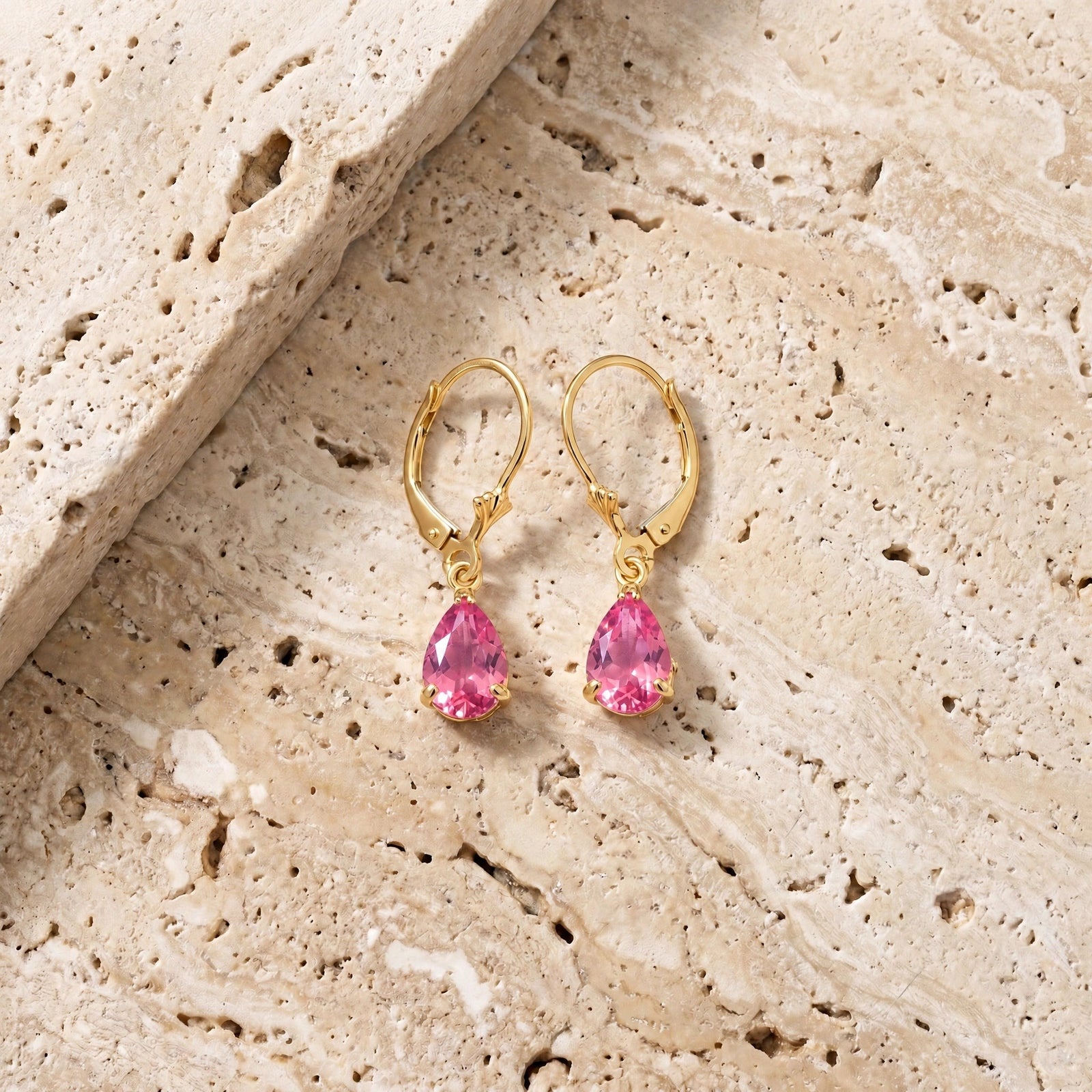 Yellow Gold Bloom Earrings Pink Topaz 10K — Eugenia