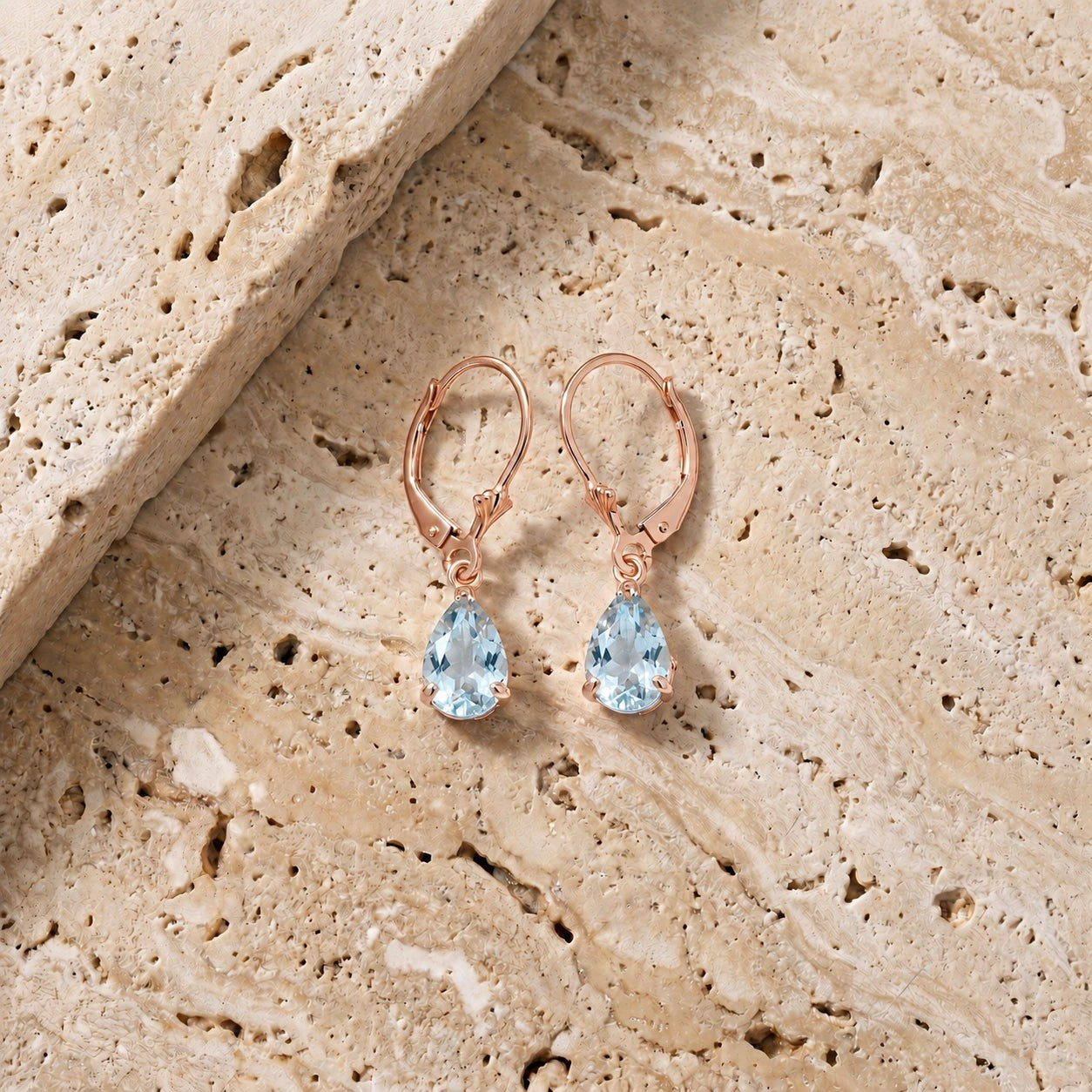 Rose Gold Bloom Earrings Aquamarine 10K — Eugenia