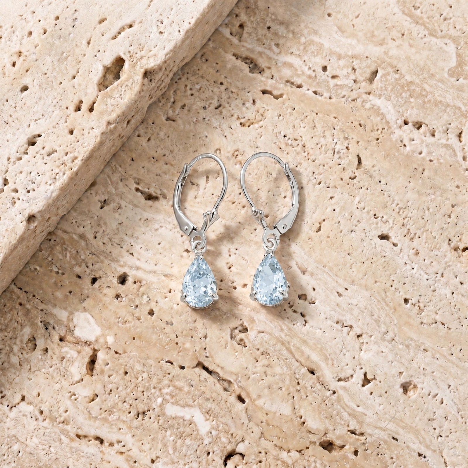 White Gold Bloom Earrings Aquamarine 10K — Eugenia