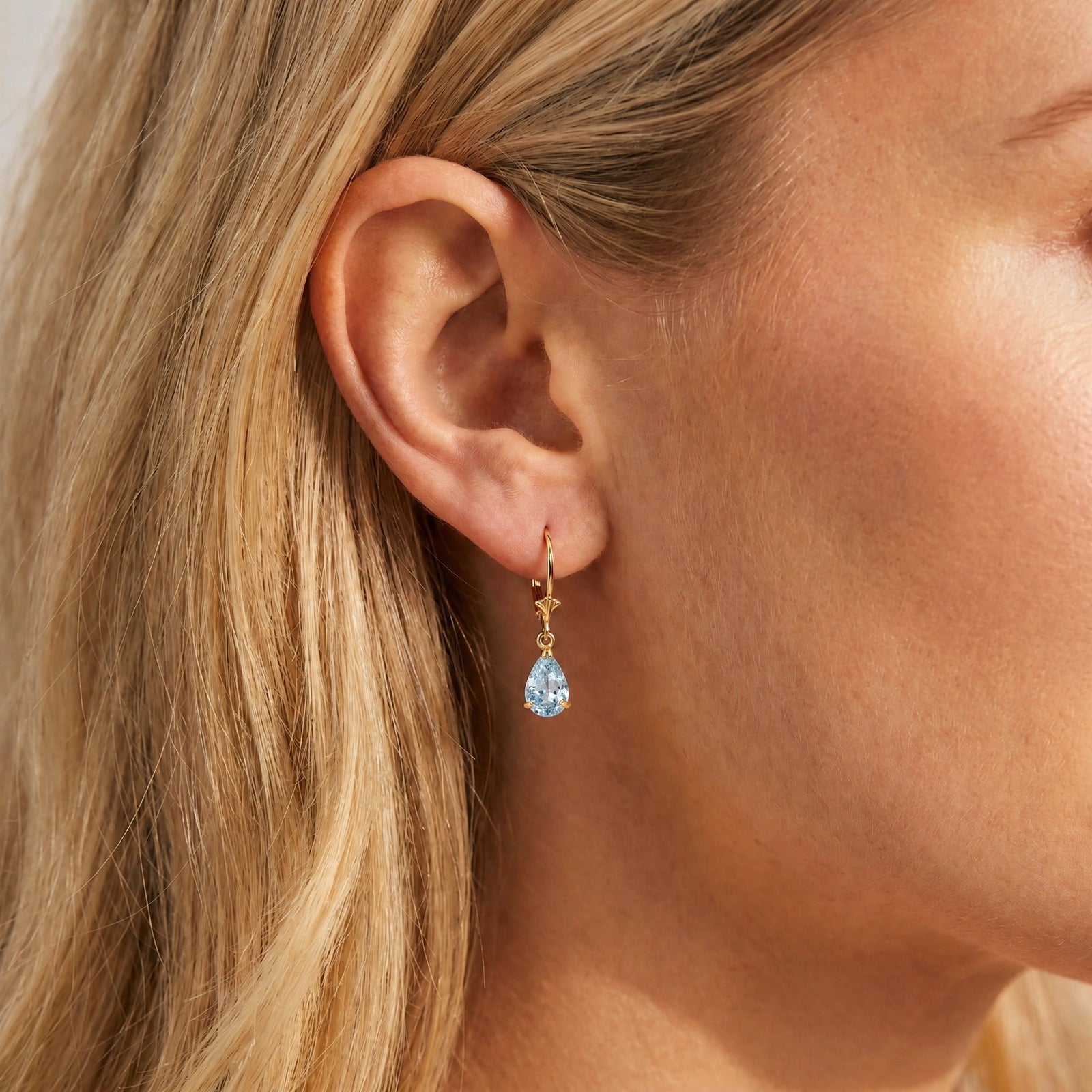 Yellow Gold Bloom Earrings Aquamarine 10K — Eugenia