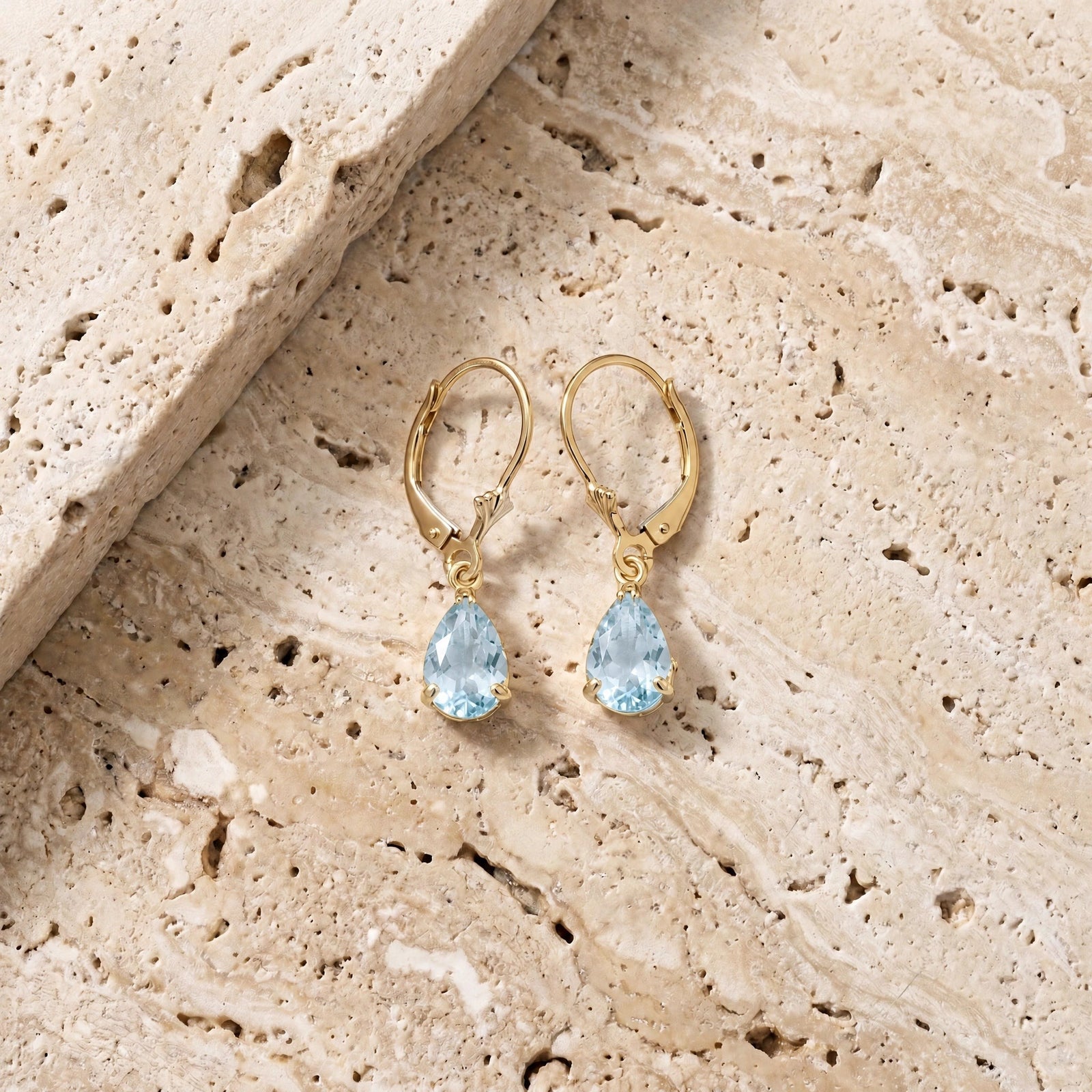 Yellow Gold Bloom Earrings Aquamarine 10K — Eugenia