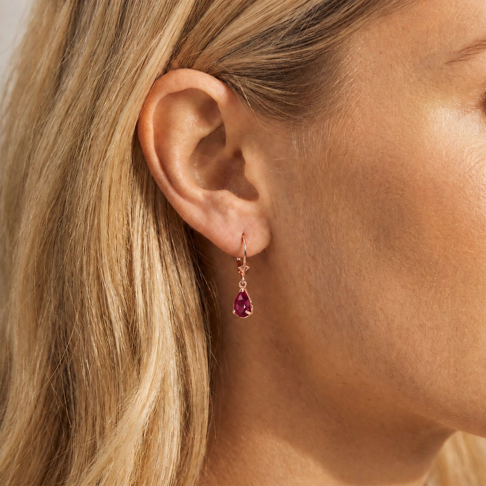 Rose Gold Bloom Earrings Ruby 10K — Eugenia