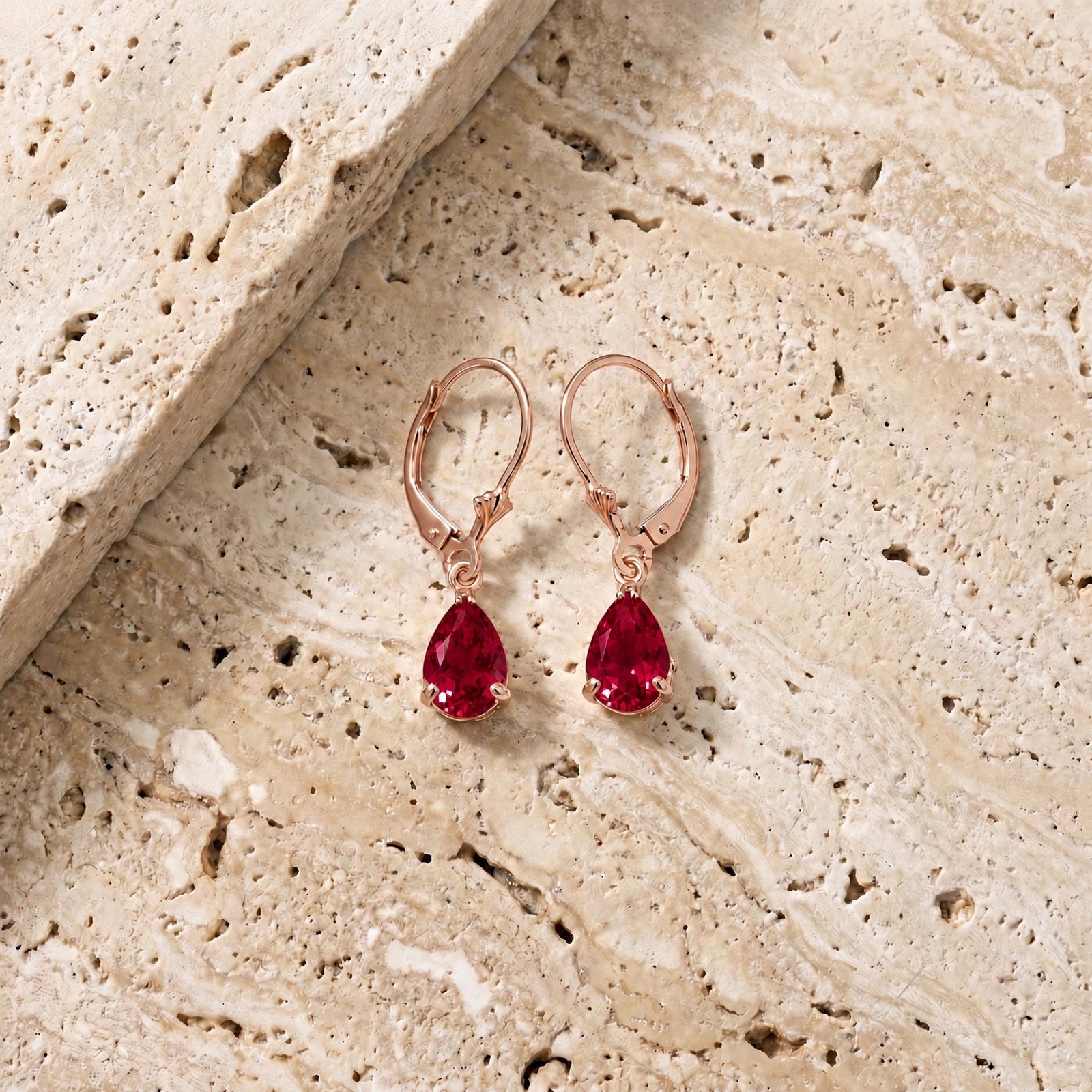 Rose Gold Bloom Earrings Ruby 10K — Eugenia
