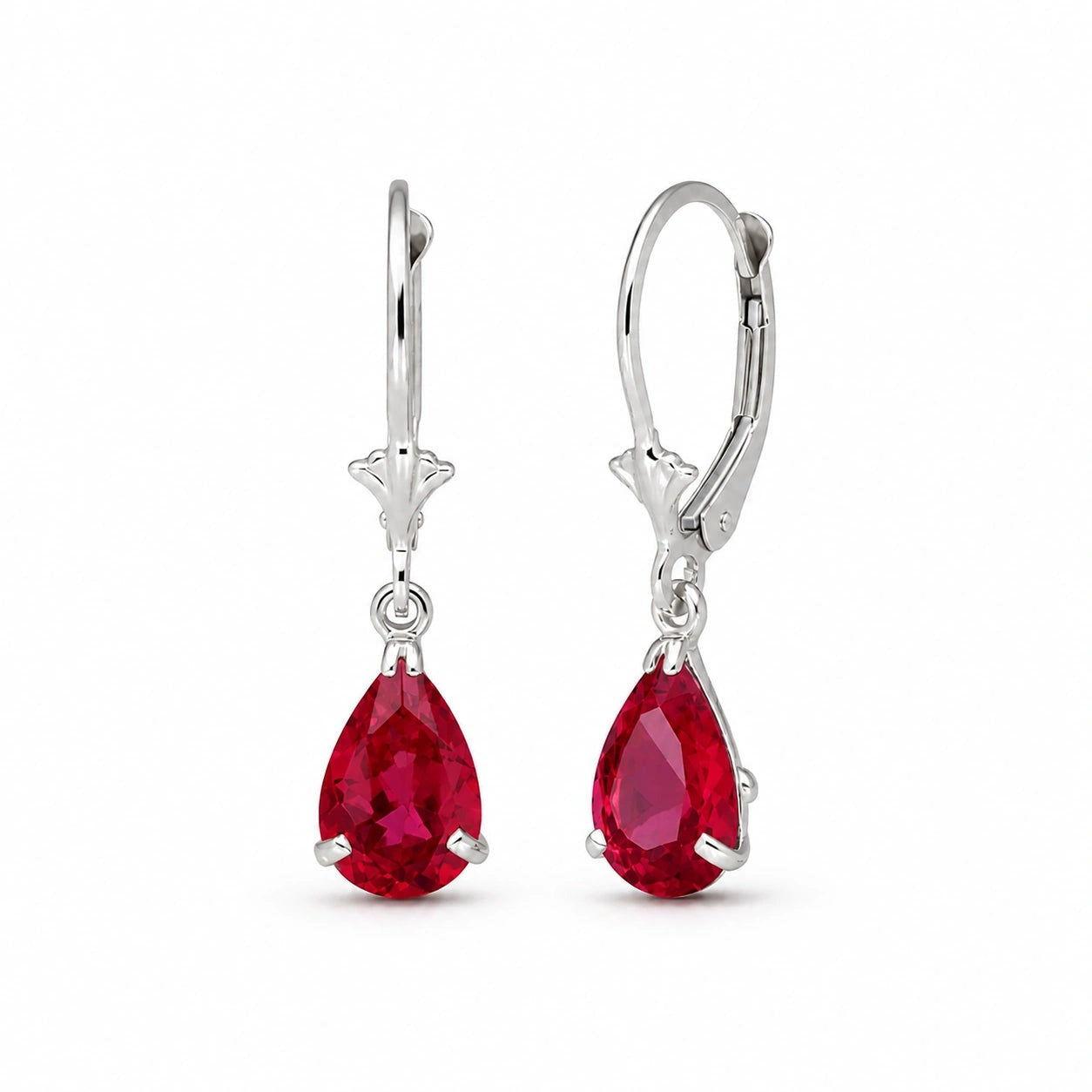 White Gold Bloom Earrings Ruby 10K — Eugenia