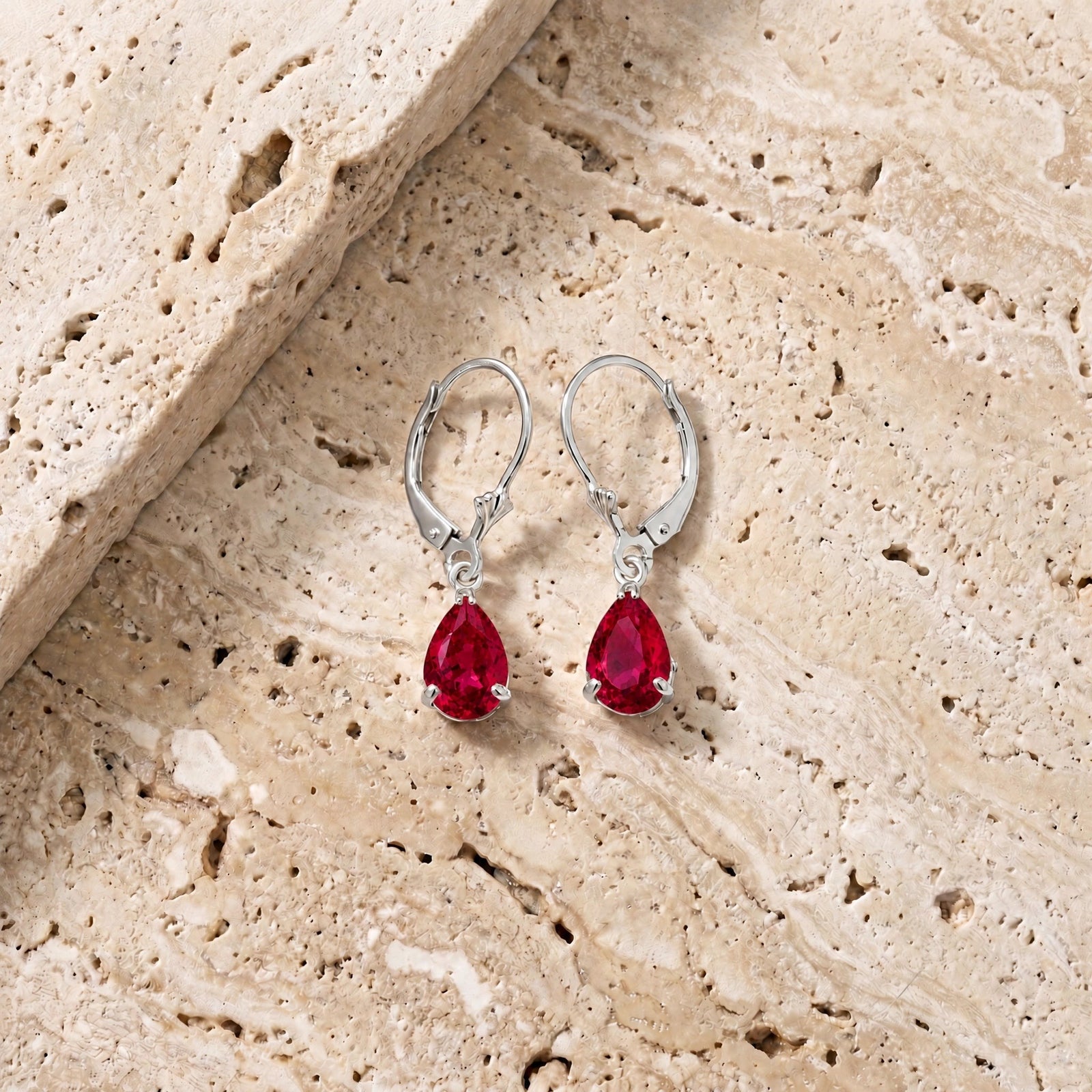 White Gold Bloom Earrings Ruby 10K — Eugenia