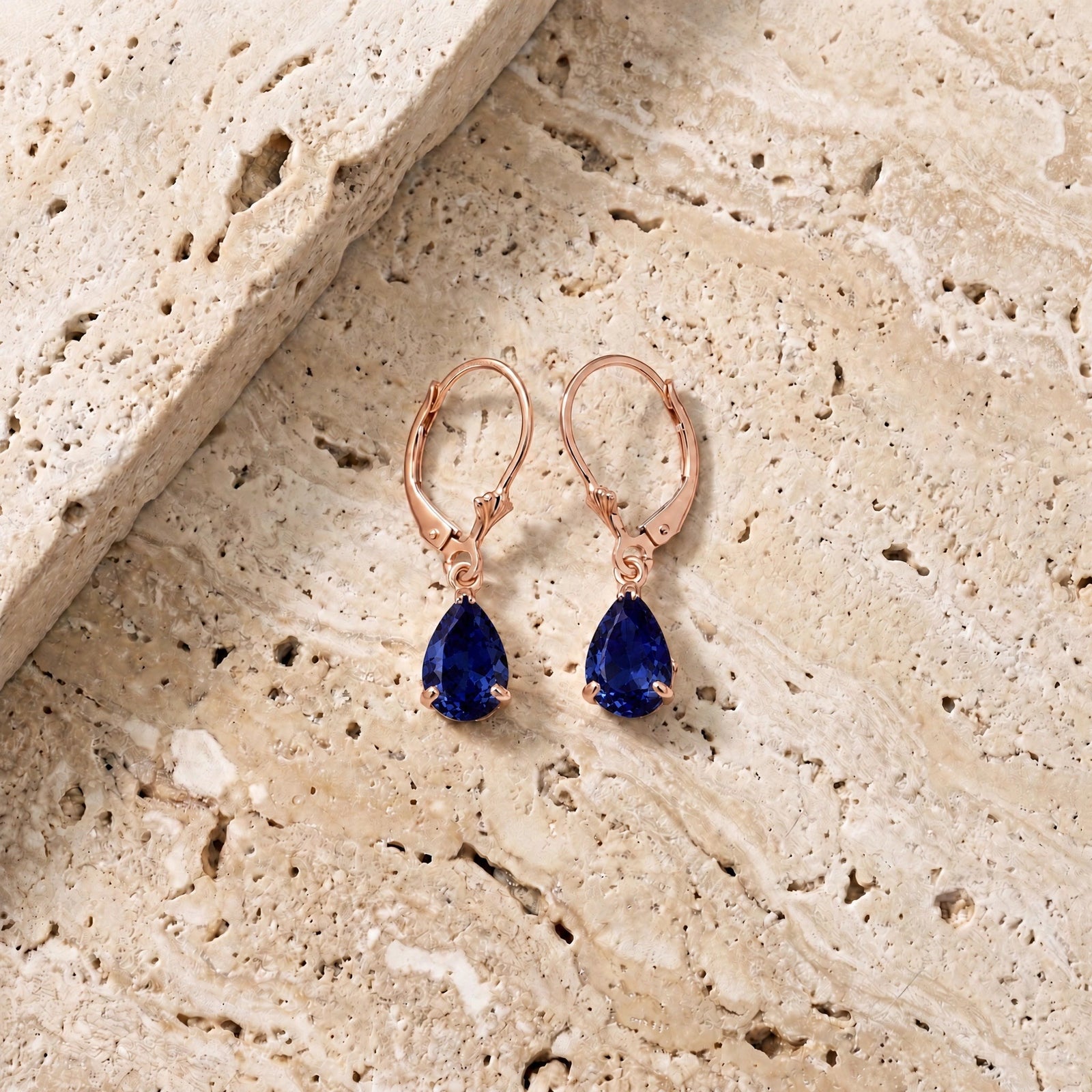 Rose Gold Bloom Earrings Sapphire 10K — Eugenia