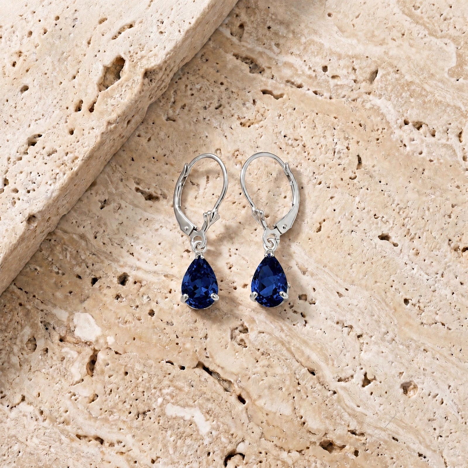 White Gold Bloom Earrings Sapphire 10K — Eugenia