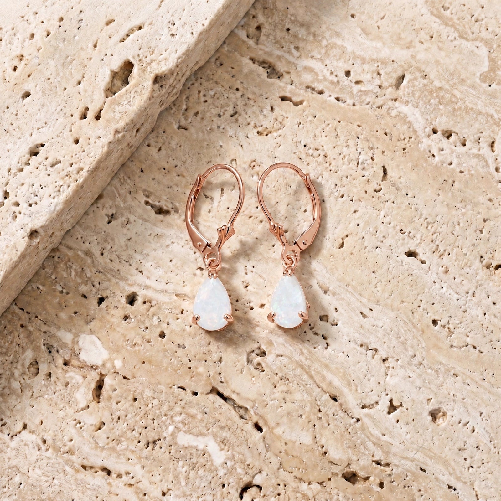 Rose Gold Bloom Earrings Opal 10K — Eugenia