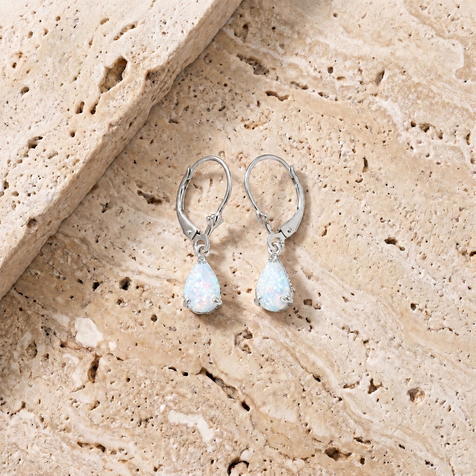 White Gold Bloom Earrings Opal 10K — Eugenia