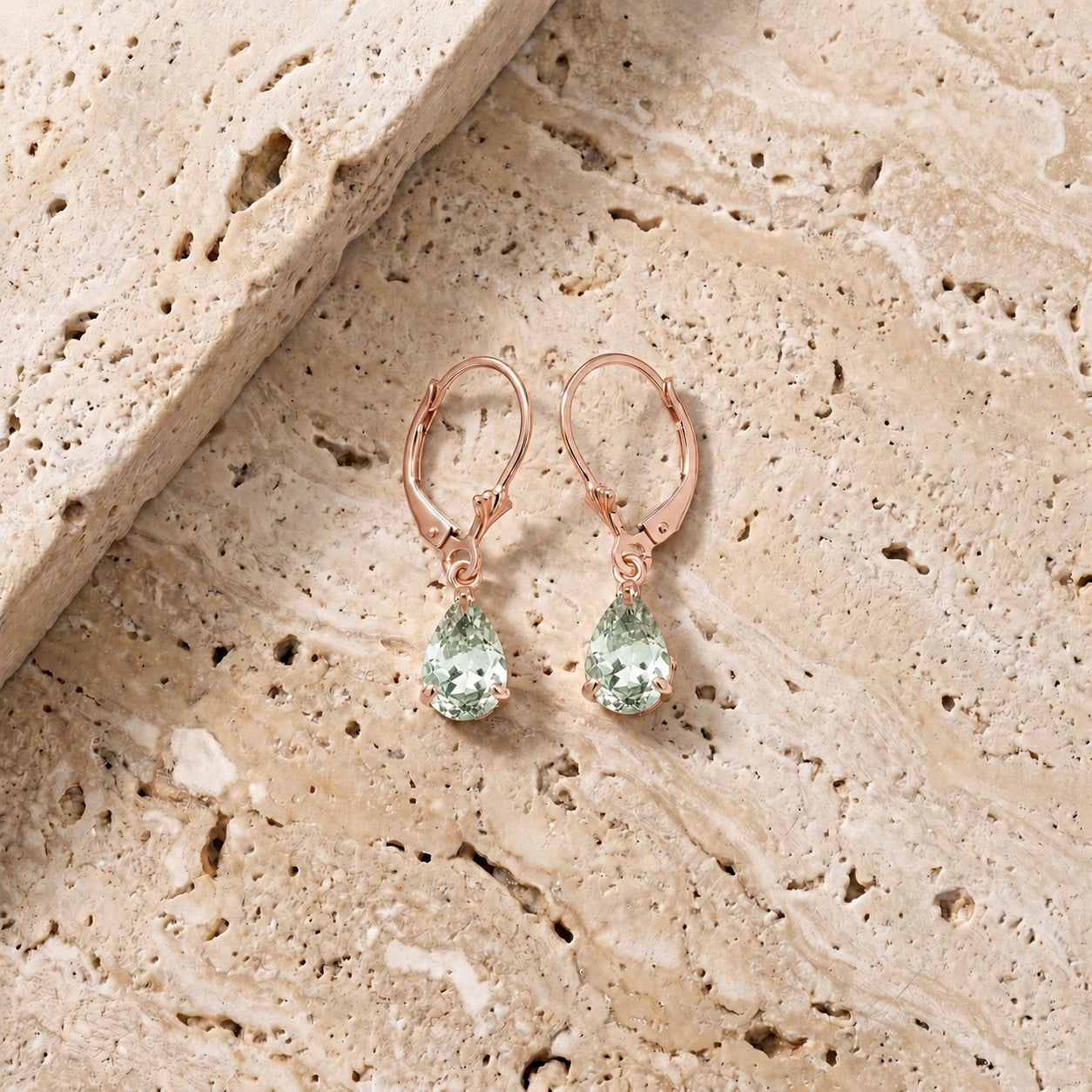 Rose Gold Bloom Earrings Green Amethyst 10K — Eugenia