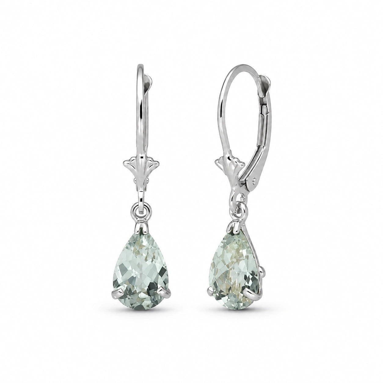 White Gold Bloom Earrings Green Amethyst 10K — Eugenia