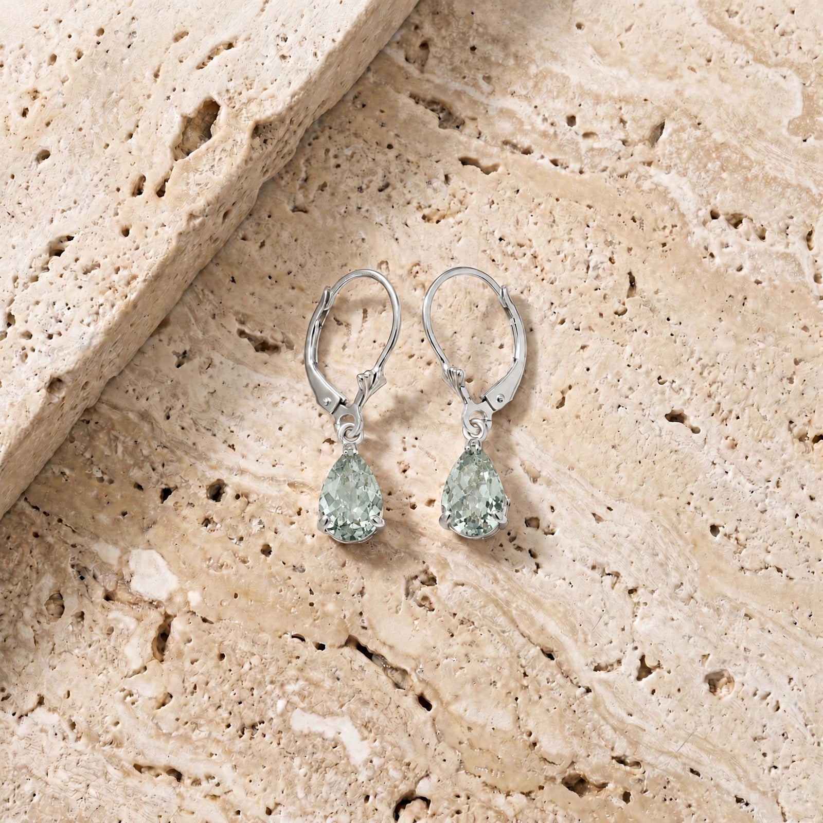 White Gold Bloom Earrings Green Amethyst 10K — Eugenia