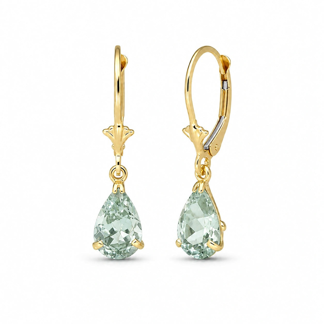 Yellow Gold Bloom Earrings Green Amethyst 10K — Eugenia