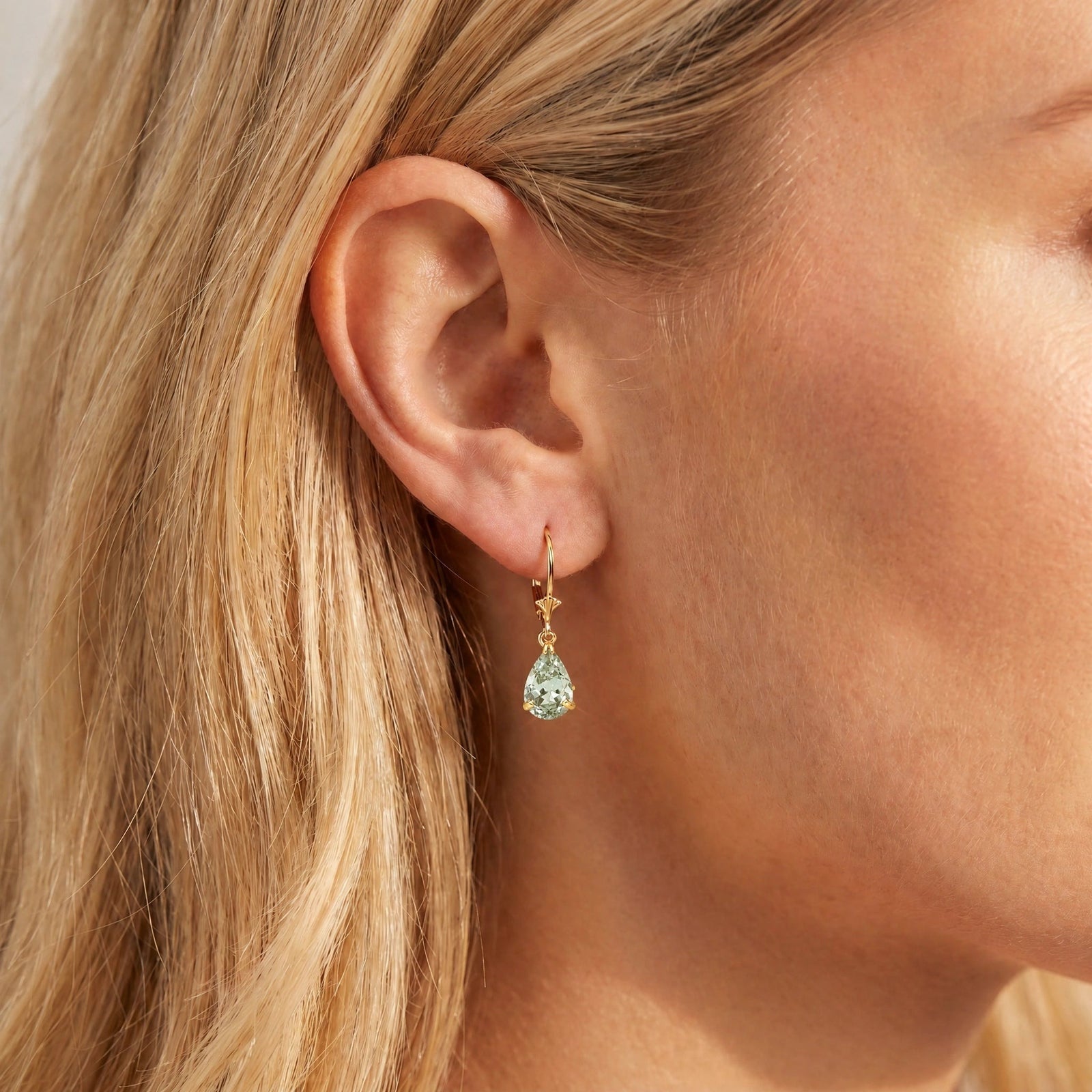 Yellow Gold Bloom Earrings Green Amethyst 10K — Eugenia