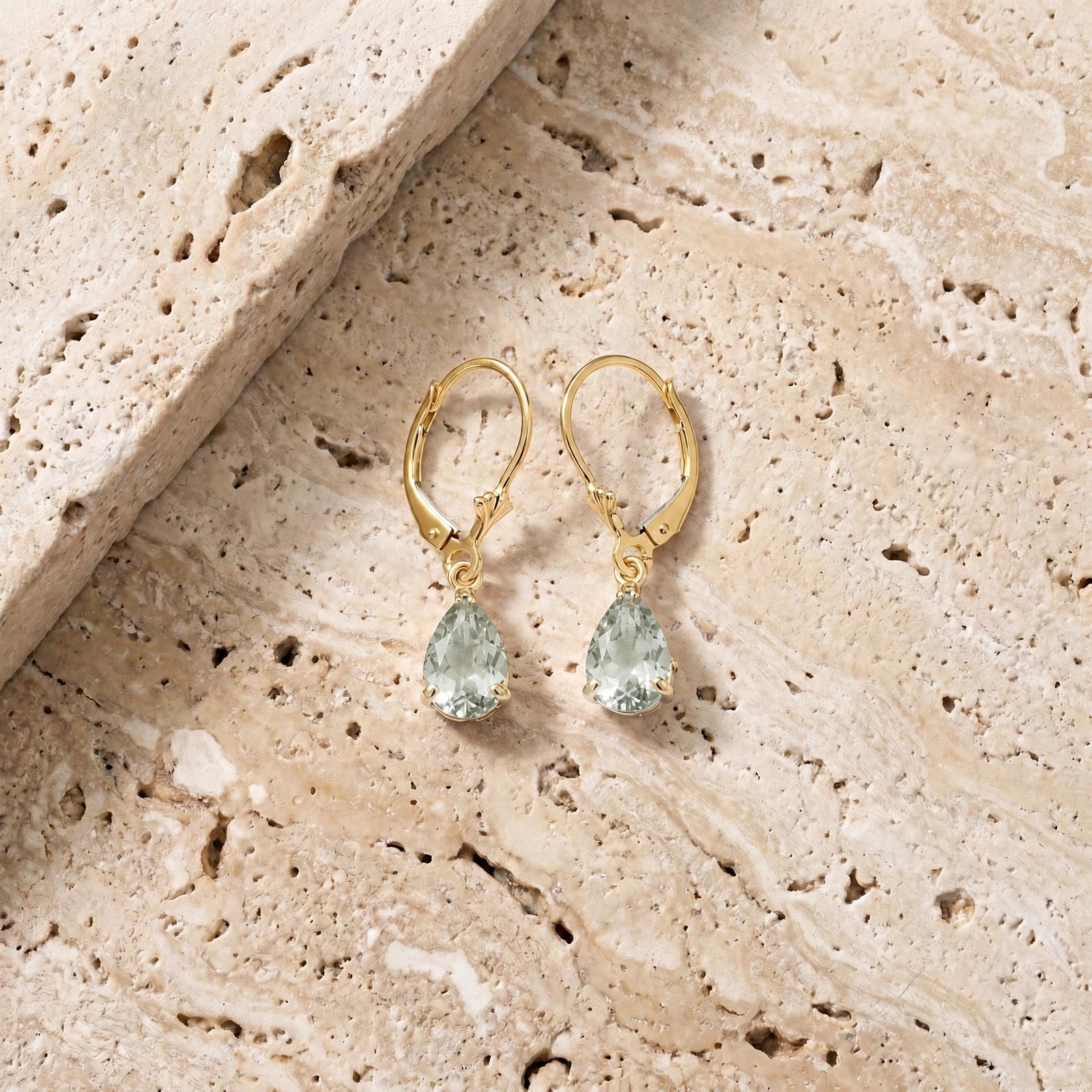 Yellow Gold Bloom Earrings Green Amethyst 10K — Eugenia