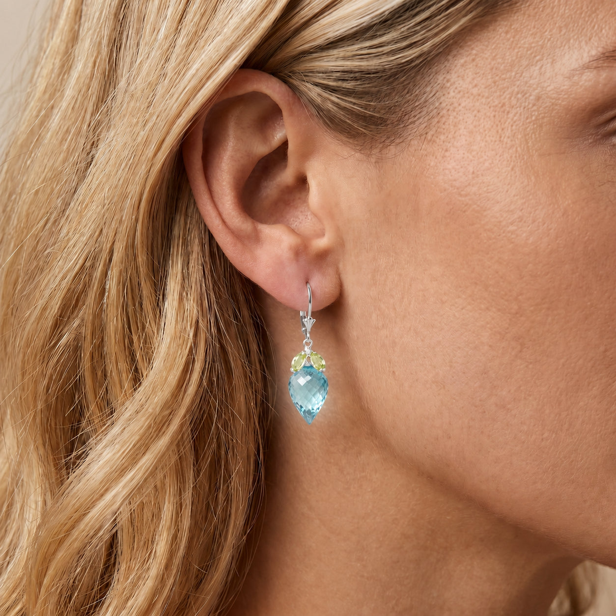White Gold Earrings Blue Topaz 10K — Ornella